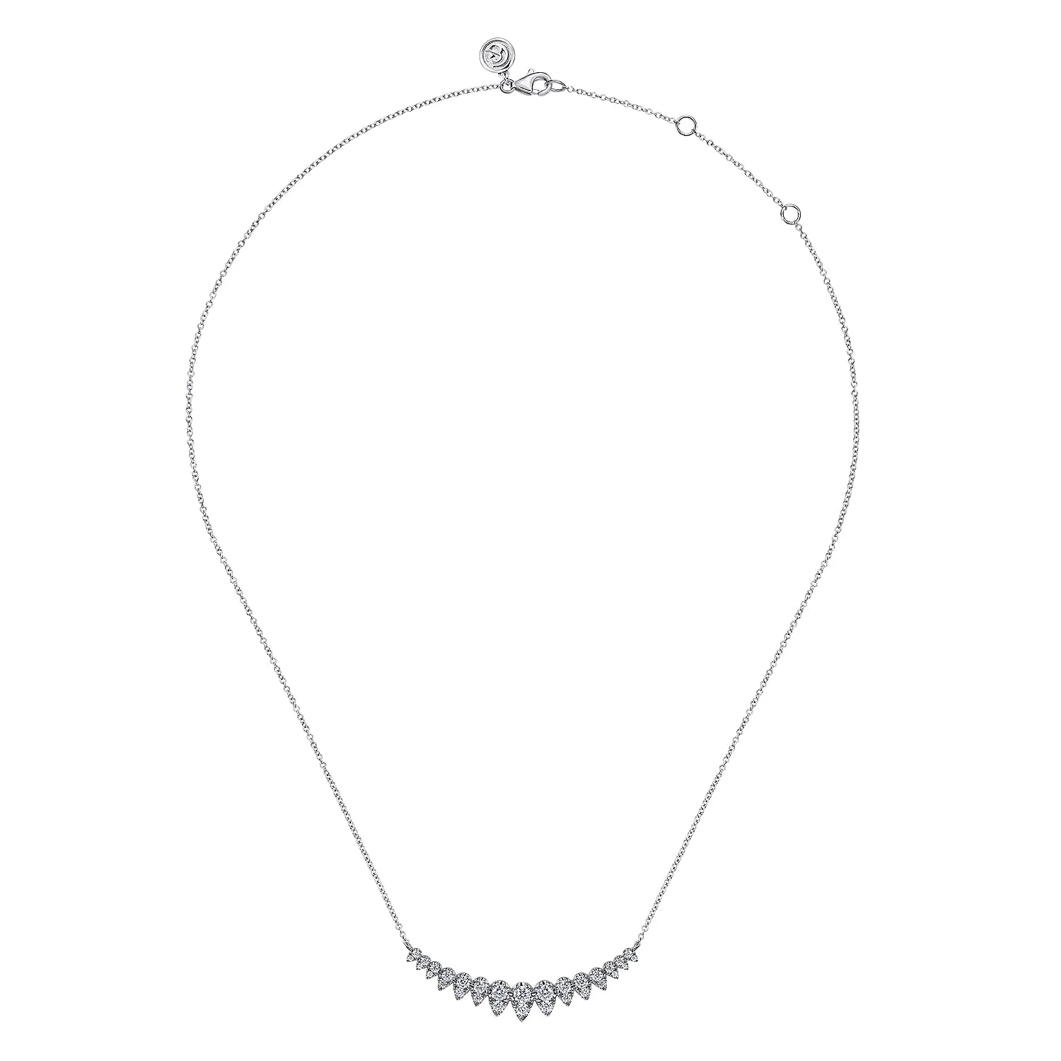 Graduating Diamond Bar Necklace in 14K White Gold, photograph 2