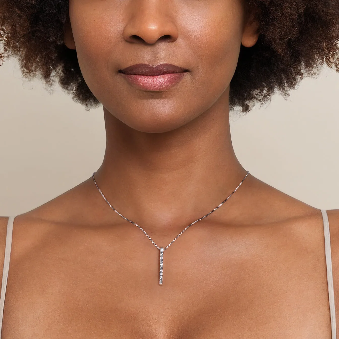 Vertical Diamond Bar Necklace in 14K White Gold, photograph 4