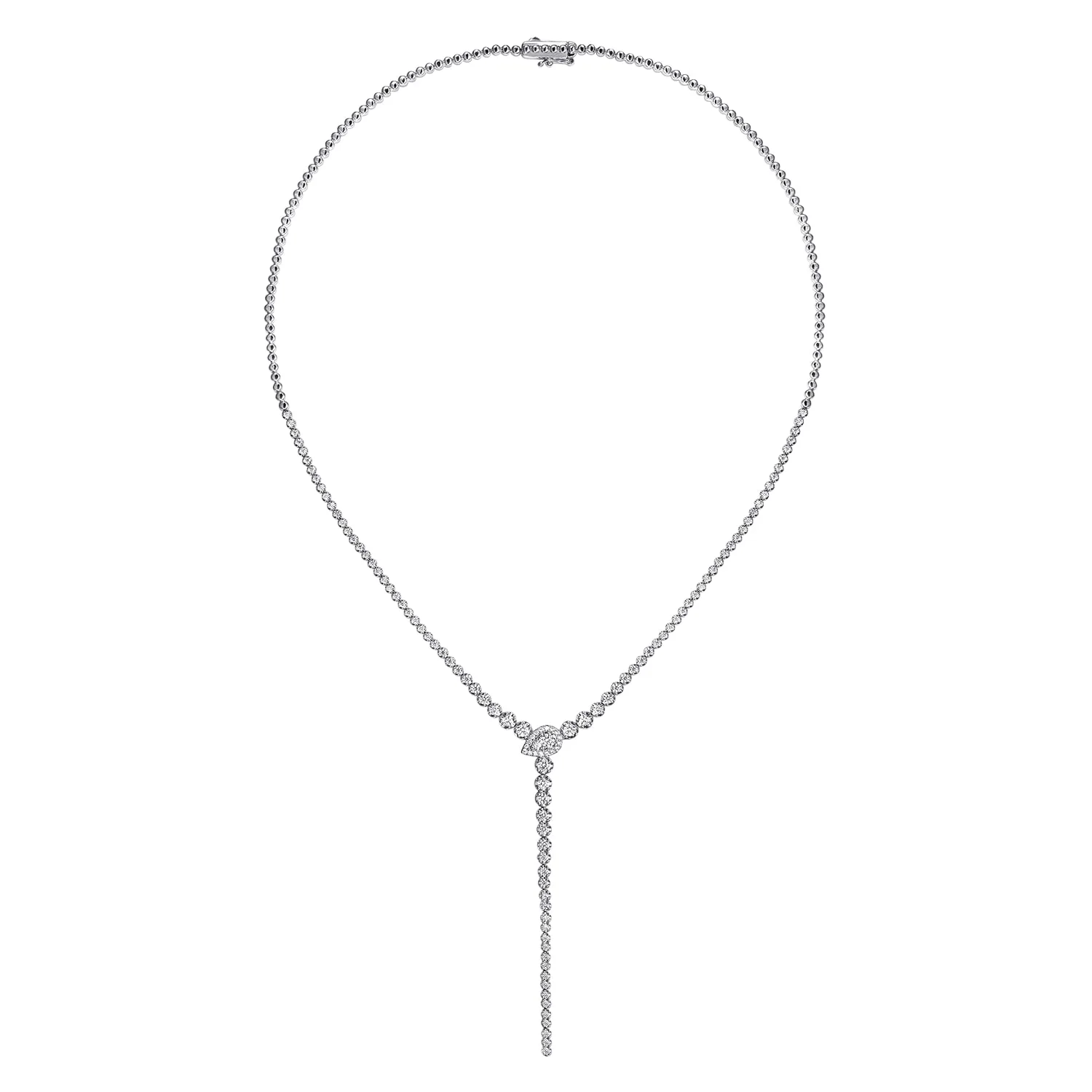 Graduating Diamond Y Necklace in 14K White Gold, photograph 2