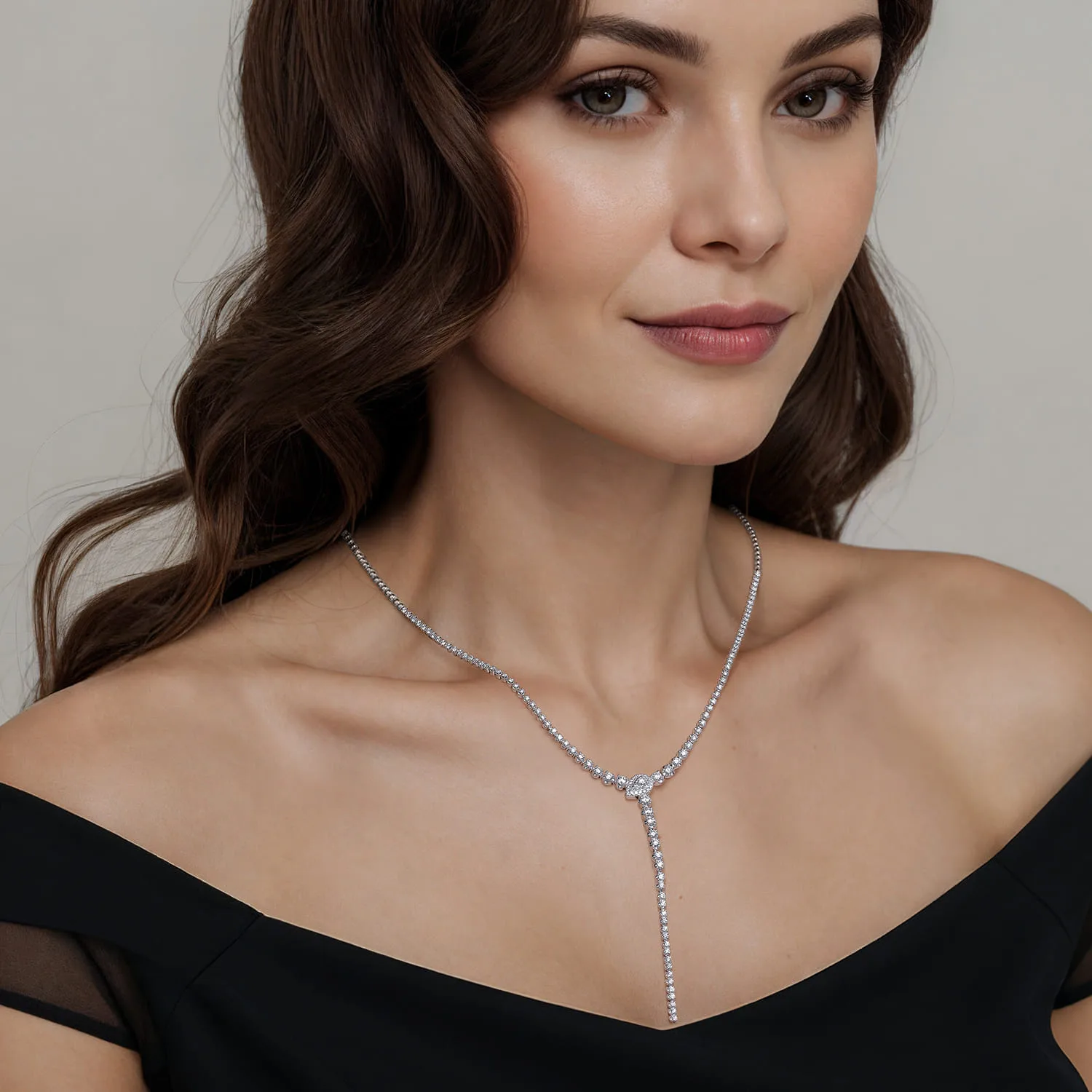 Graduating Diamond Y Necklace in 14K White Gold, photograph 3