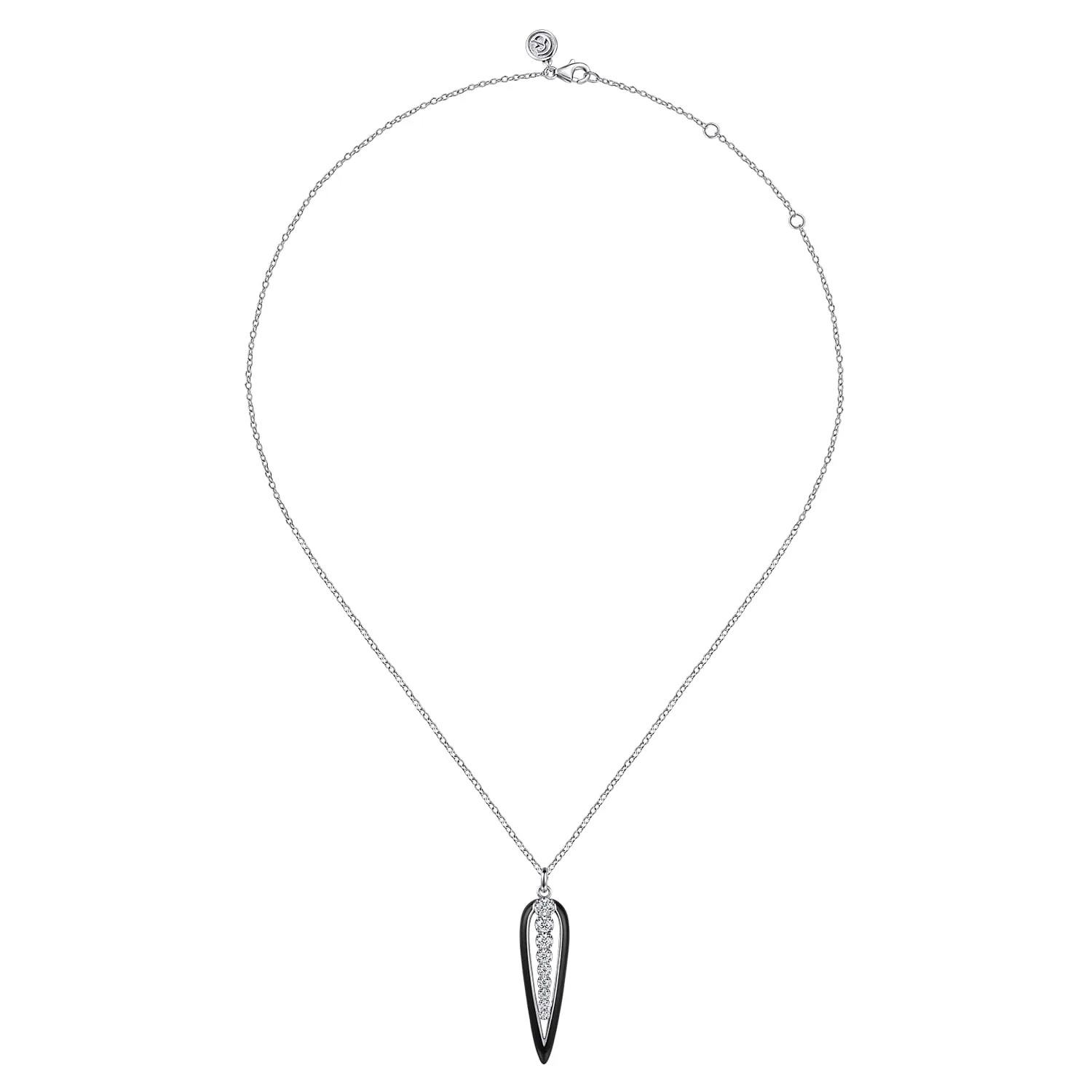 Graduating Diamond Pendant Necklace with Enamel in 14K White Gold, photograph 2