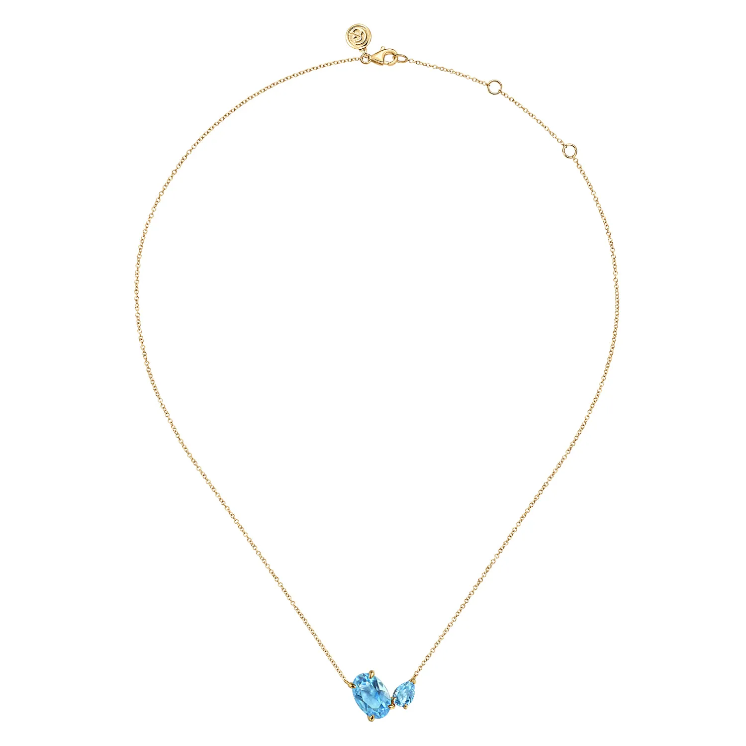Toi et Moi Blue Topaz Necklace in 14K Yellow Gold, photograph 2