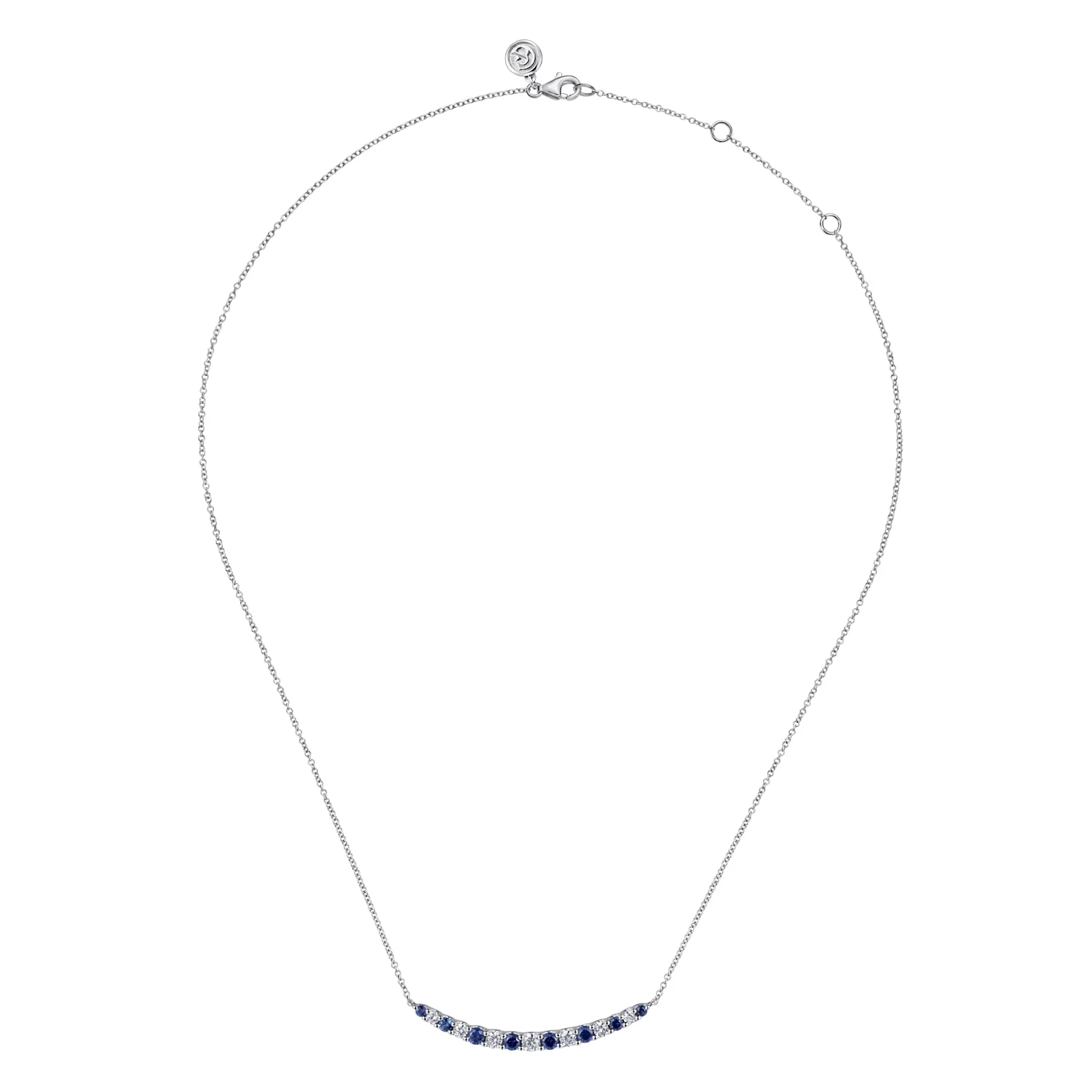 Diamond and Sapphire Bar Necklace in 14K White Gold, photograph 2