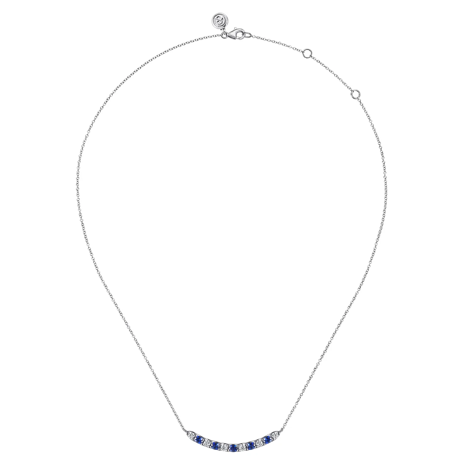 Diamond and Oval Sapphire Bar Necklace in 14K White Gold, photograph 2
