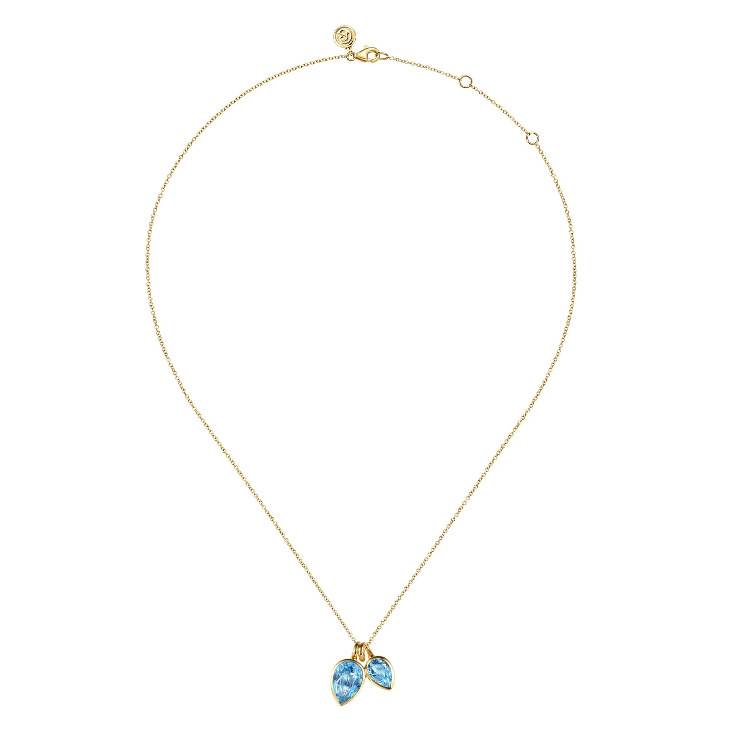 Toi et Moi Blue Topaz Necklace in 14K Yellow Gold, photograph 2