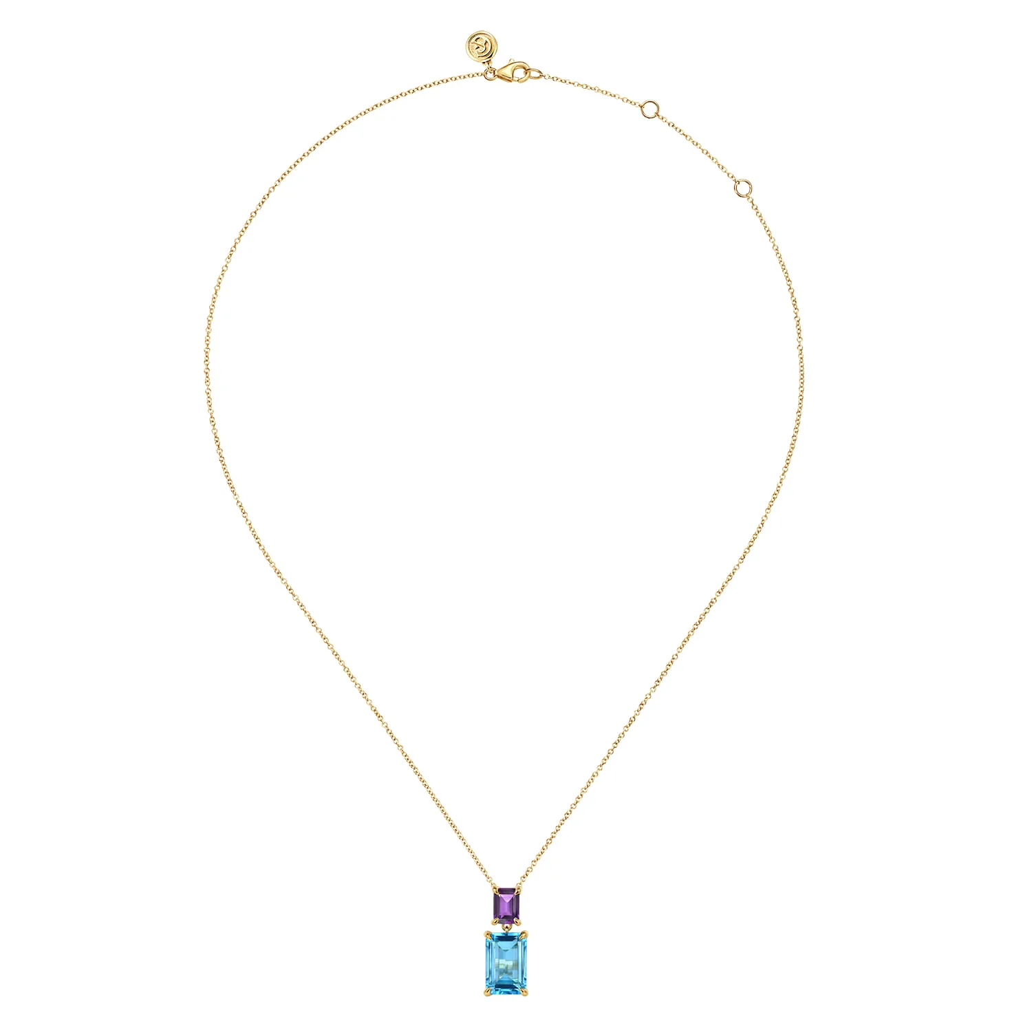 Blue Topaz and Amethyst Pendant Necklace in 14K Yellow Gold, photograph 2