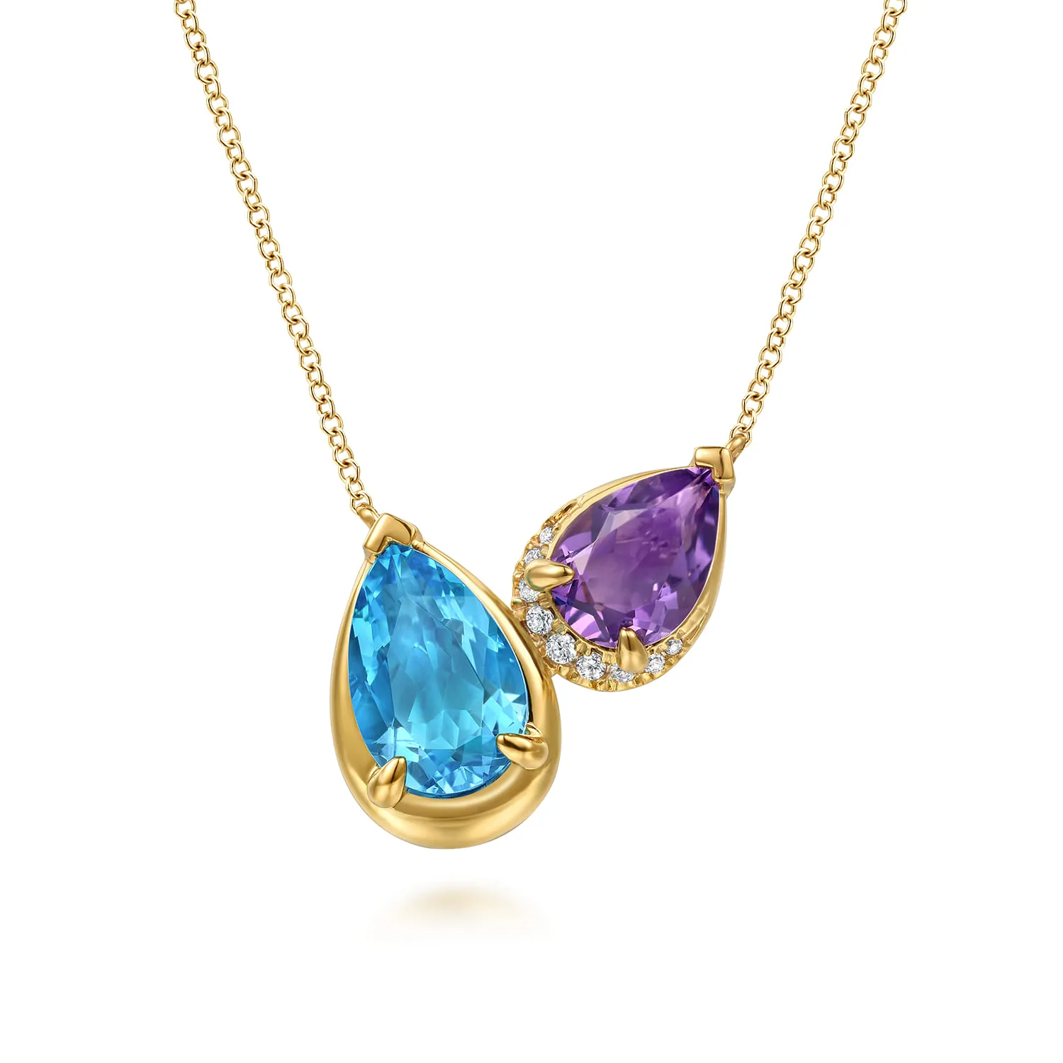 Toi et Moi Diamond Blue Topaz and Amethyst Pendant Necklace