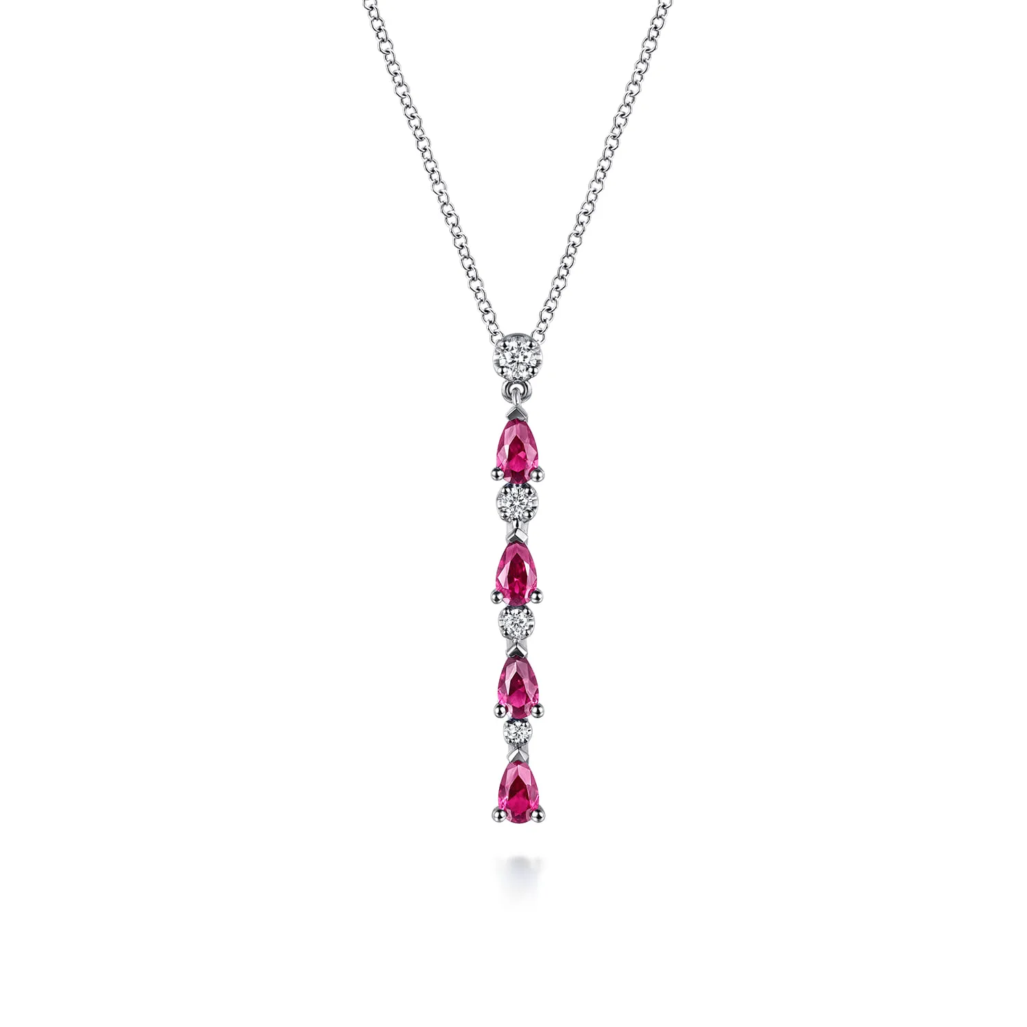 Diamond and Pear Ruby Vertical Bar Necklace