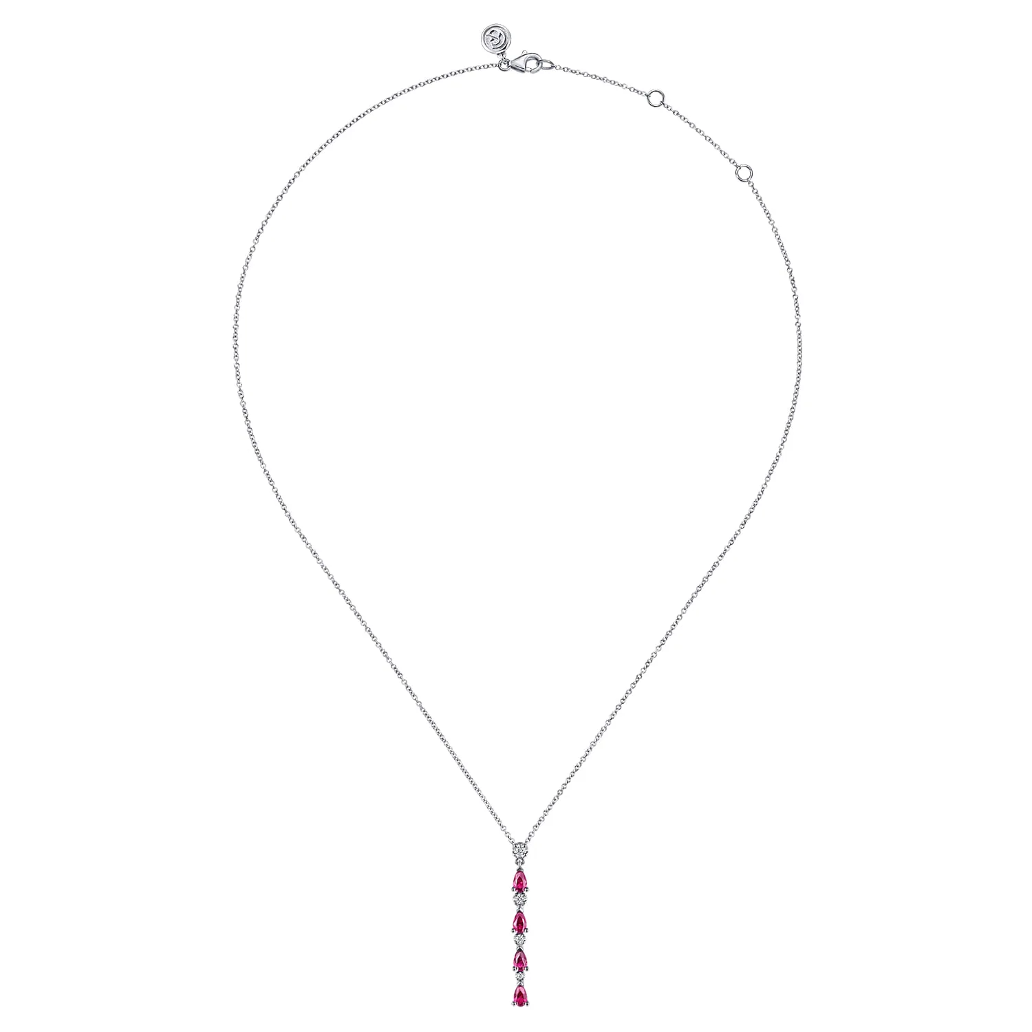 Diamond and Pear Ruby Vertical Bar Necklace in 14K White Gold, photograph 2