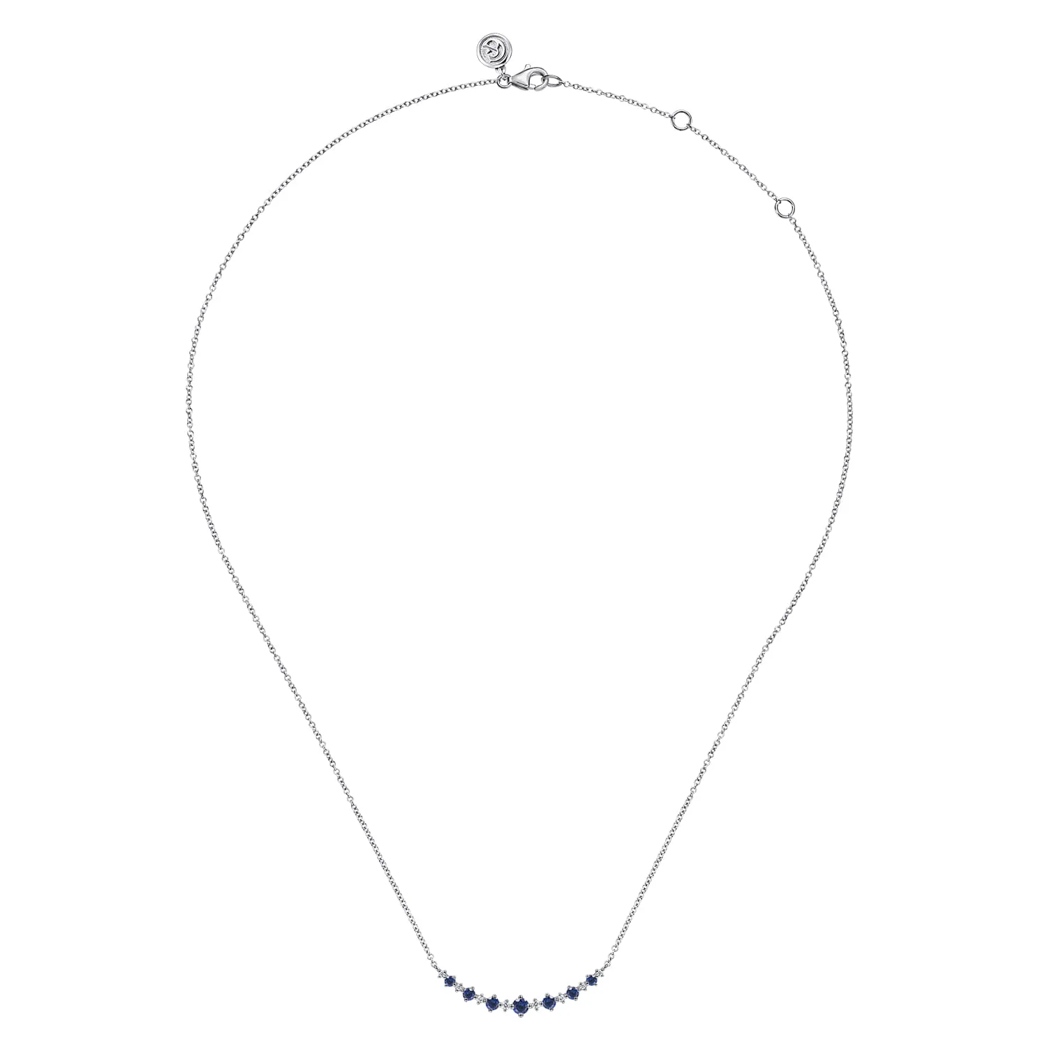 Diamond and Blue Sapphire Bar Necklace in 14K White Gold, photograph 2
