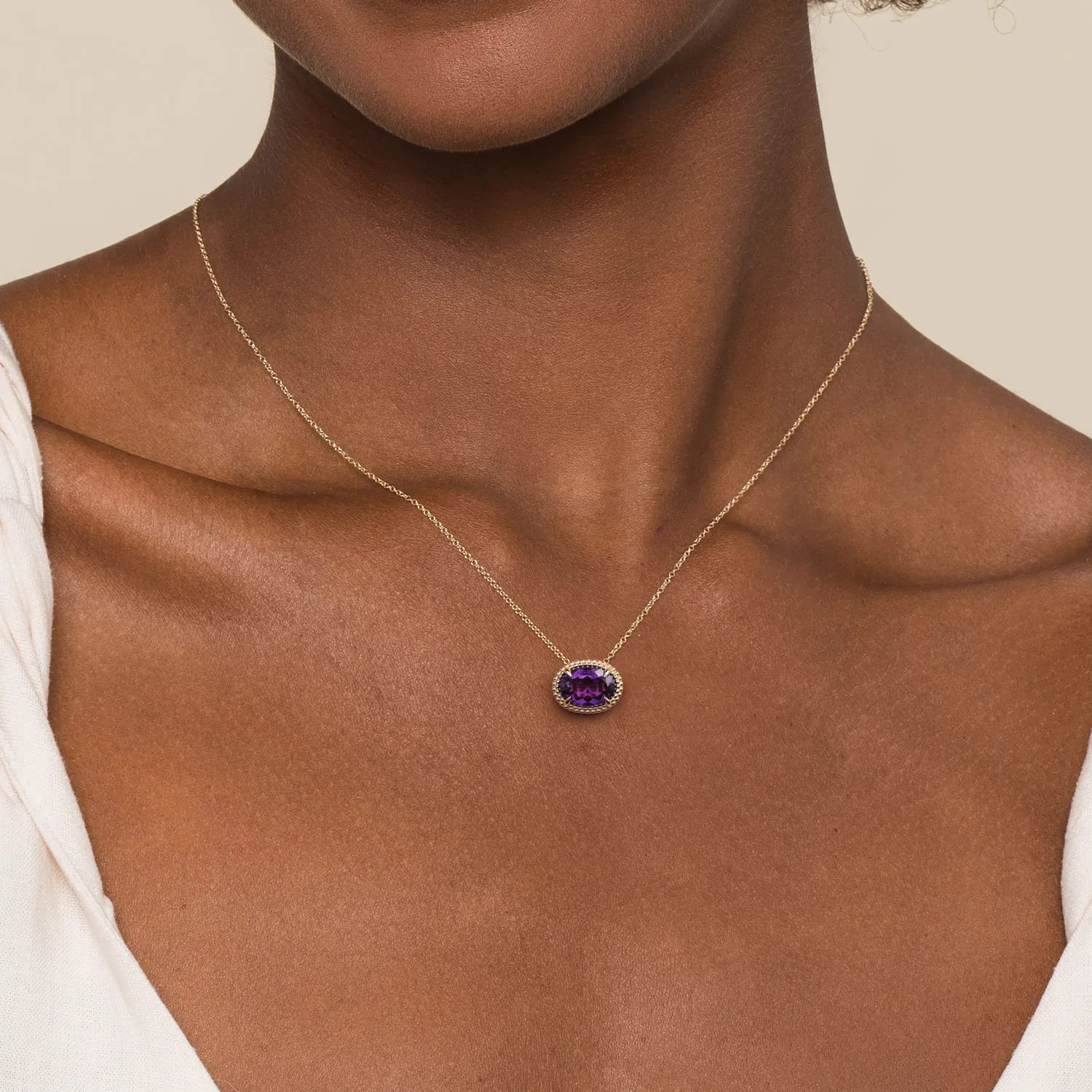 Amethyst and Bujukan Double Pendant Necklace in 14K Yellow Gold, photograph 3