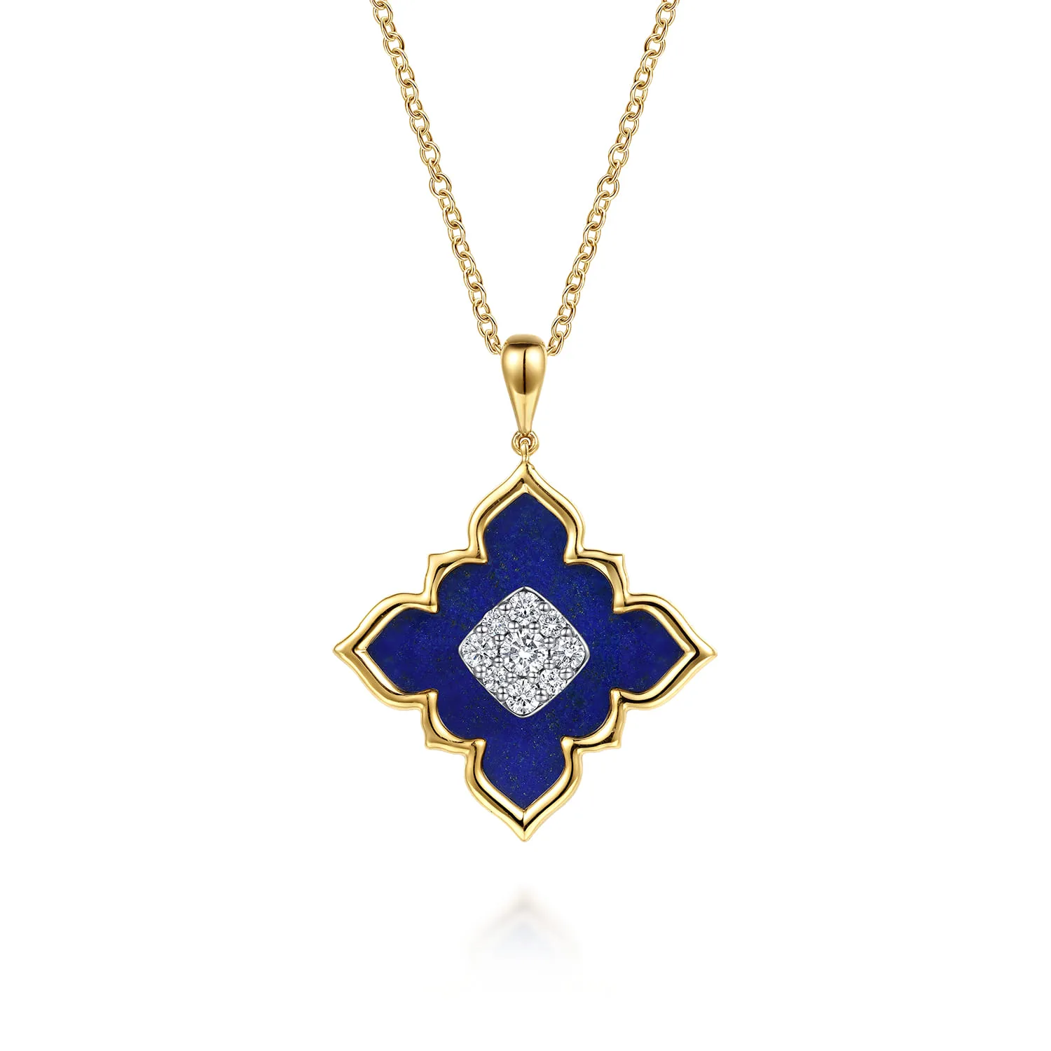 Diamond and Lapis Floral Pendant Necklace