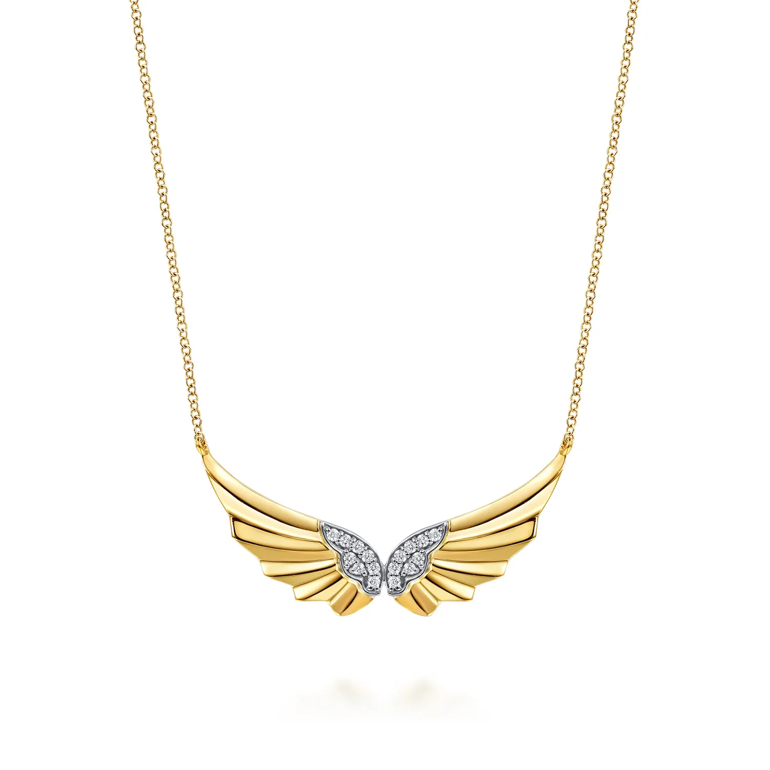 Diamond Angel Wing Bar Necklace in 14K White/Yellow Gold