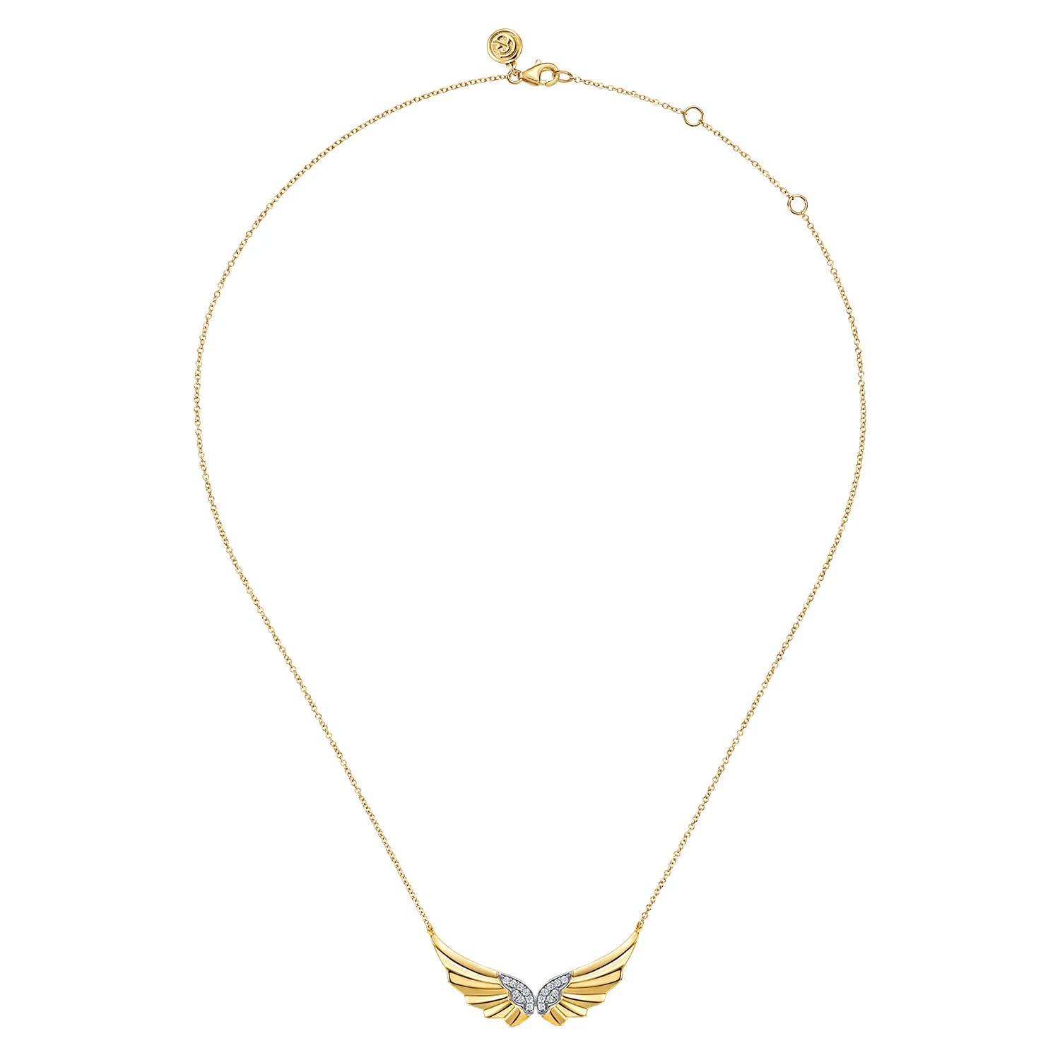 Diamond Angel Wing Bar Necklace in 14K White/Yellow Gold, photograph 2
