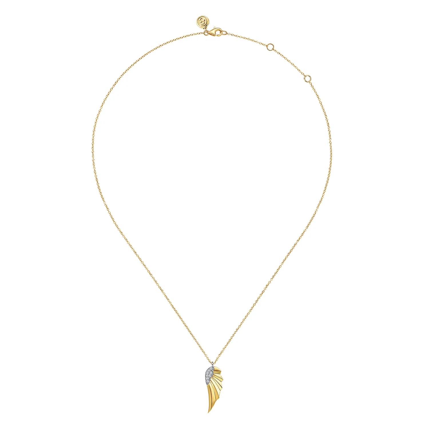 Diamond Angel Wing Pendant Necklace in 14K White/Yellow Gold, photograph 2