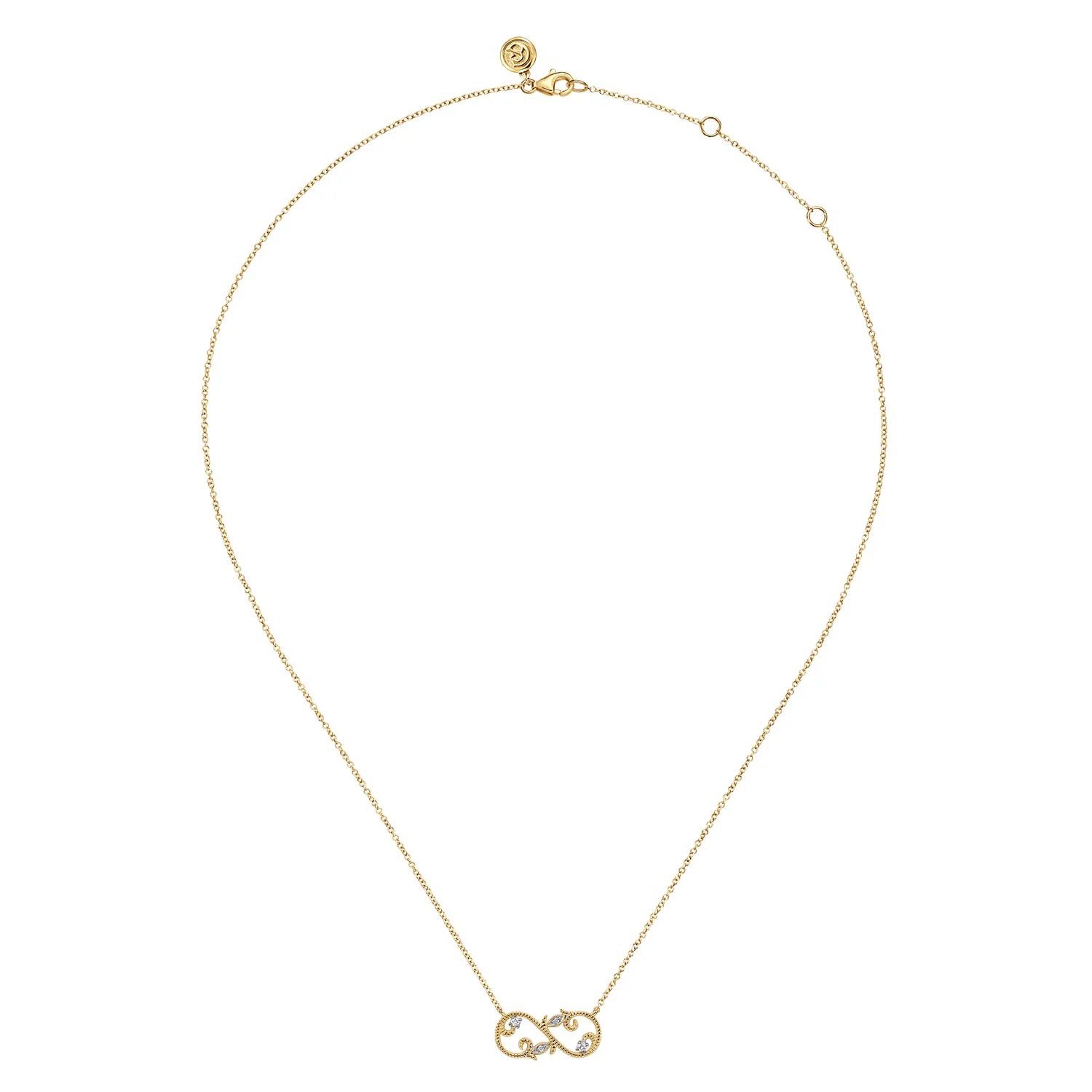 Diamond Infinity Floral Necklace in 14K Yellow Gold, photograph 2