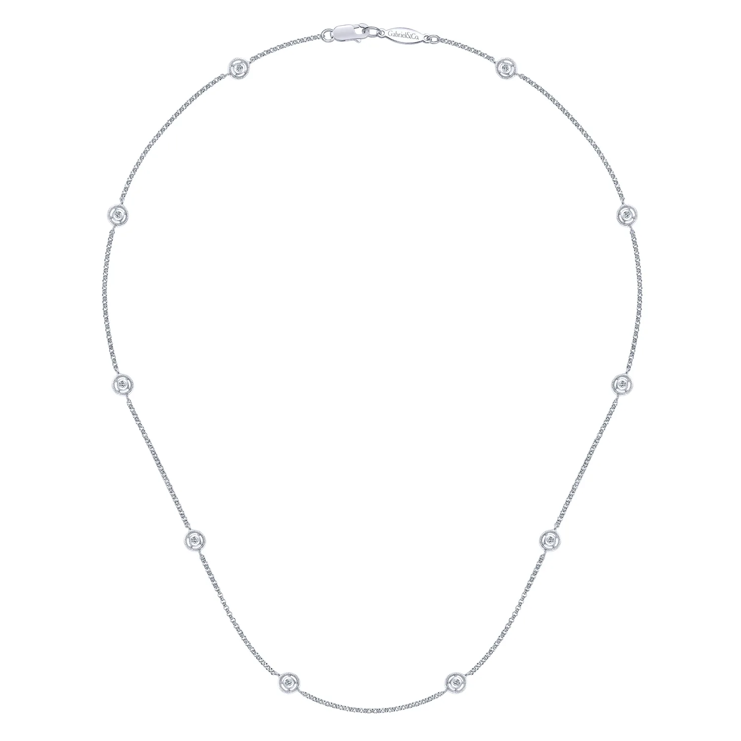 Bezel Set Diamond Station Necklace in 14K White Gold, photograph 2
