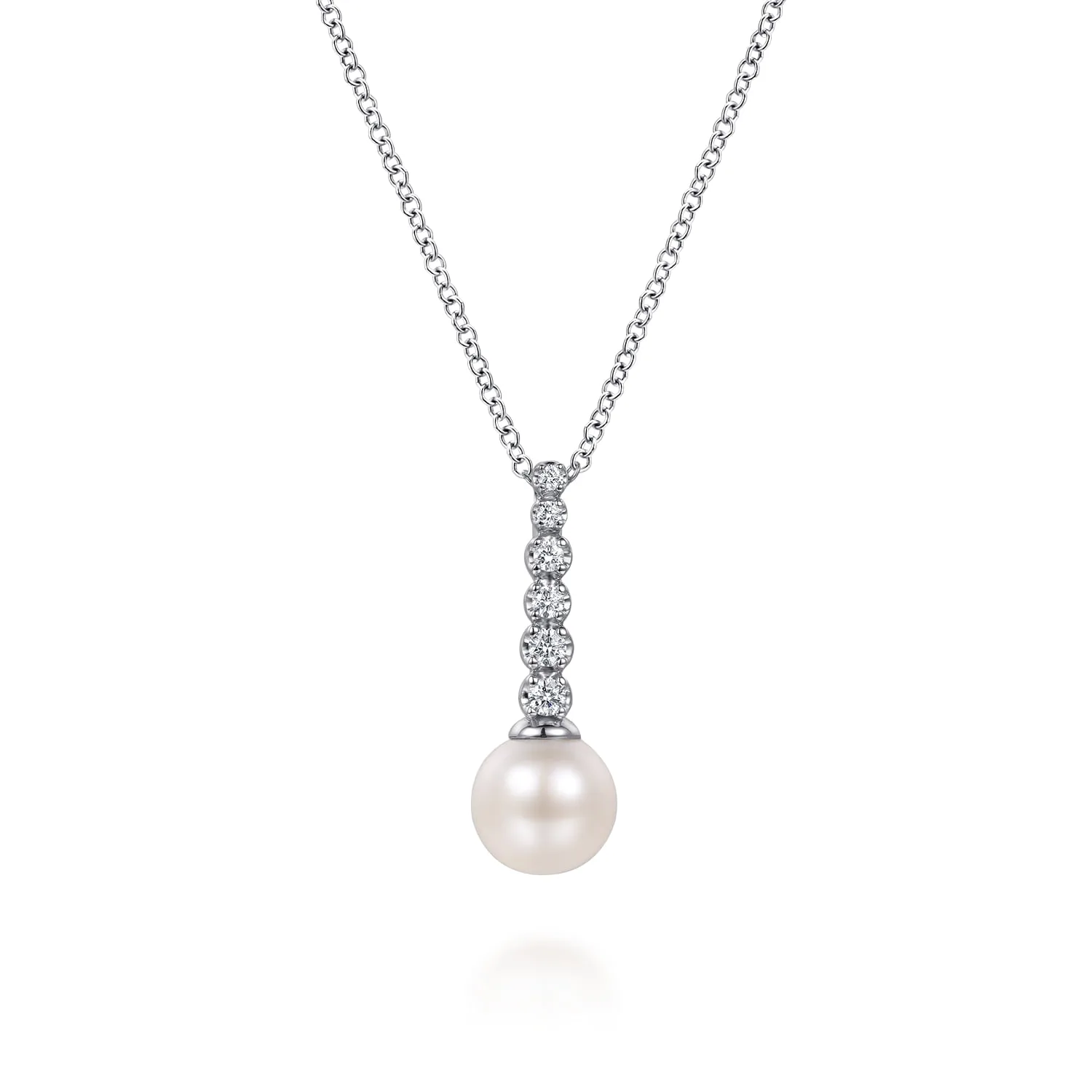Graduating Diamond and Pearl Bar Necklace