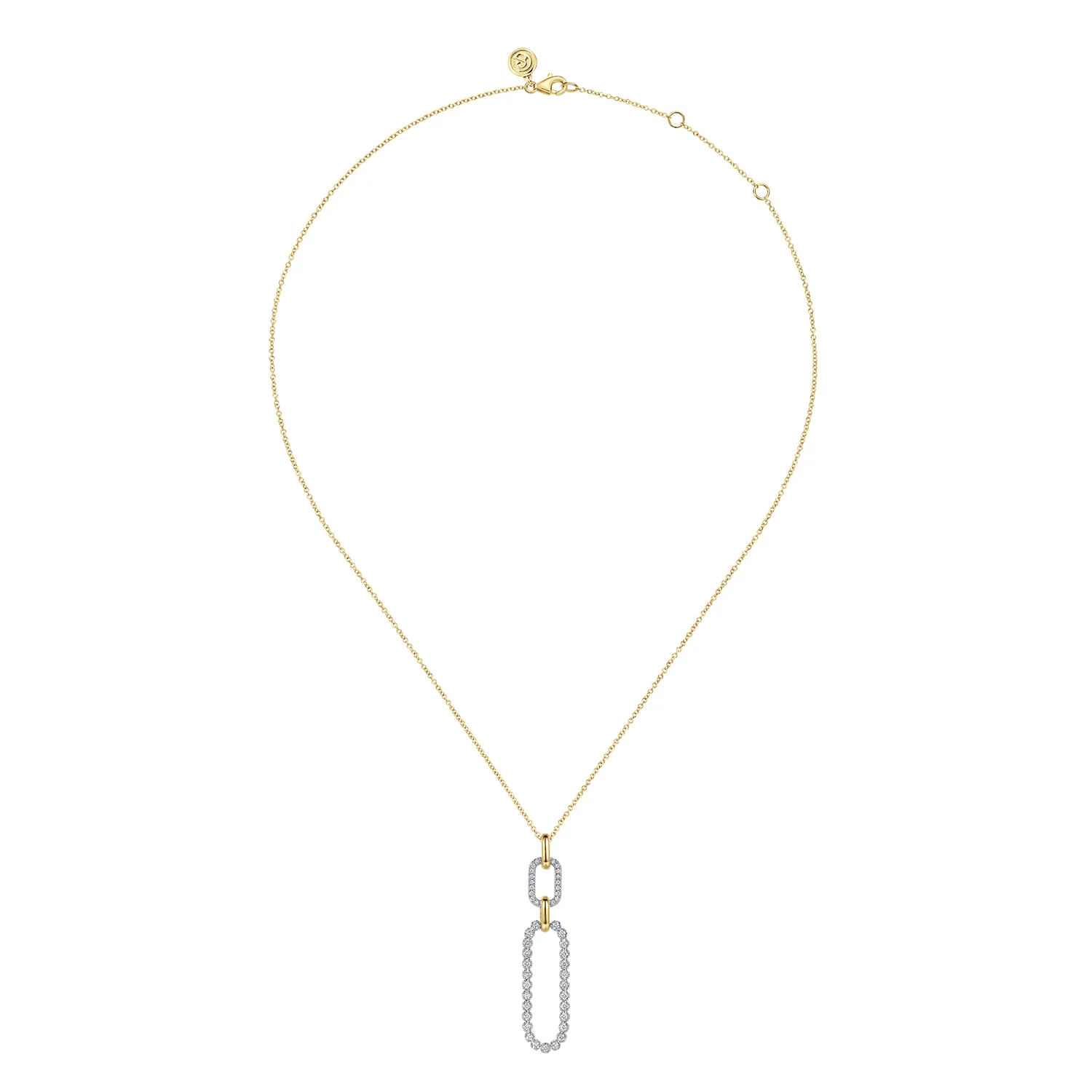 Diamond Link Pendant Drop Necklace in 14K White/Yellow Gold, photograph 2