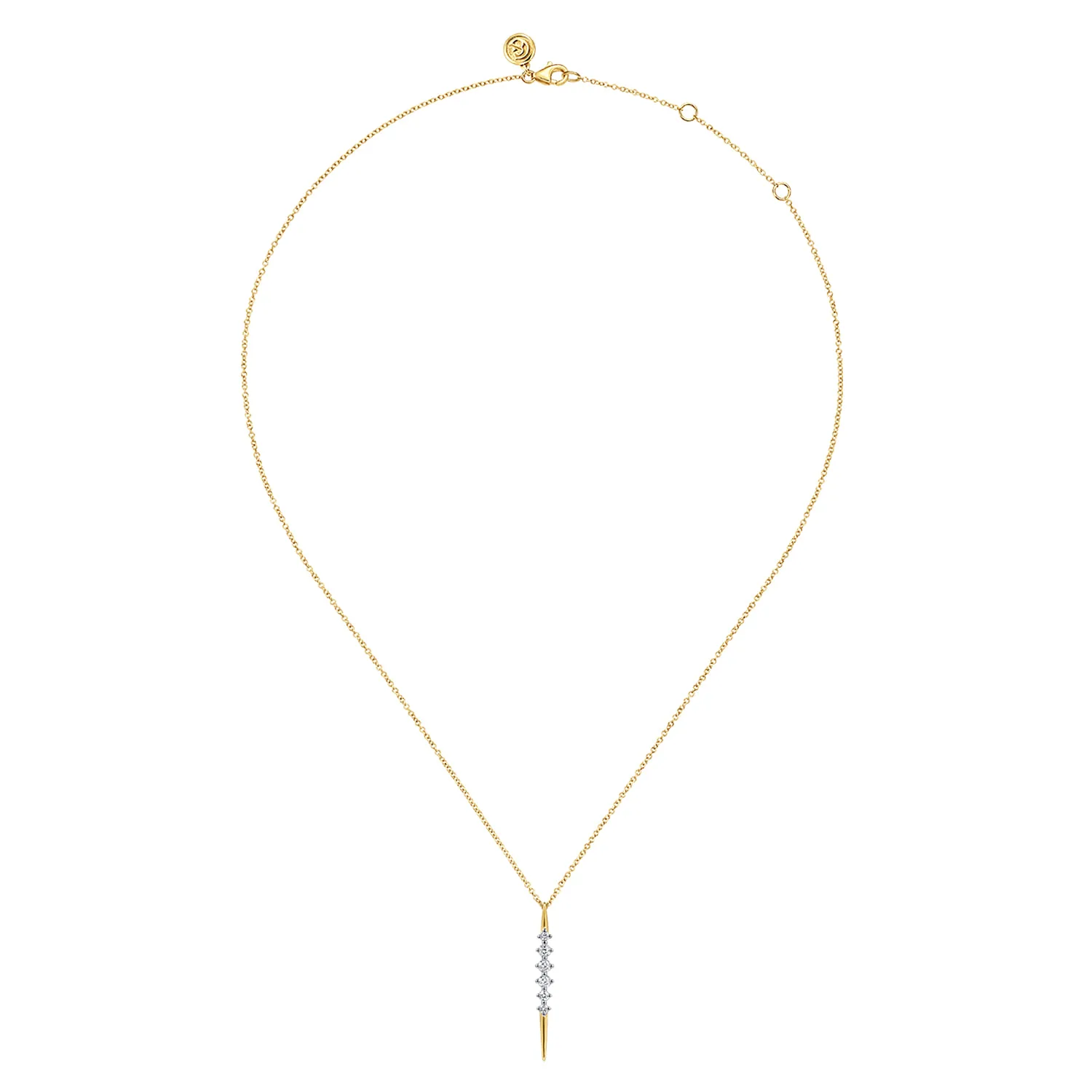Spike Graduating Diamond Vertical Spike Bar Necklace in 14K Yellow Gold, photograph 2