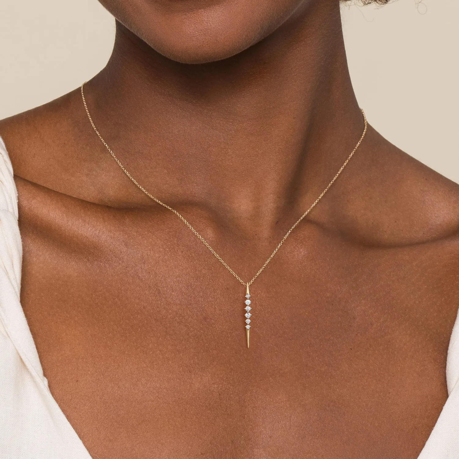 Spike Graduating Diamond Vertical Spike Bar Necklace in 14K Yellow Gold, photograph 3
