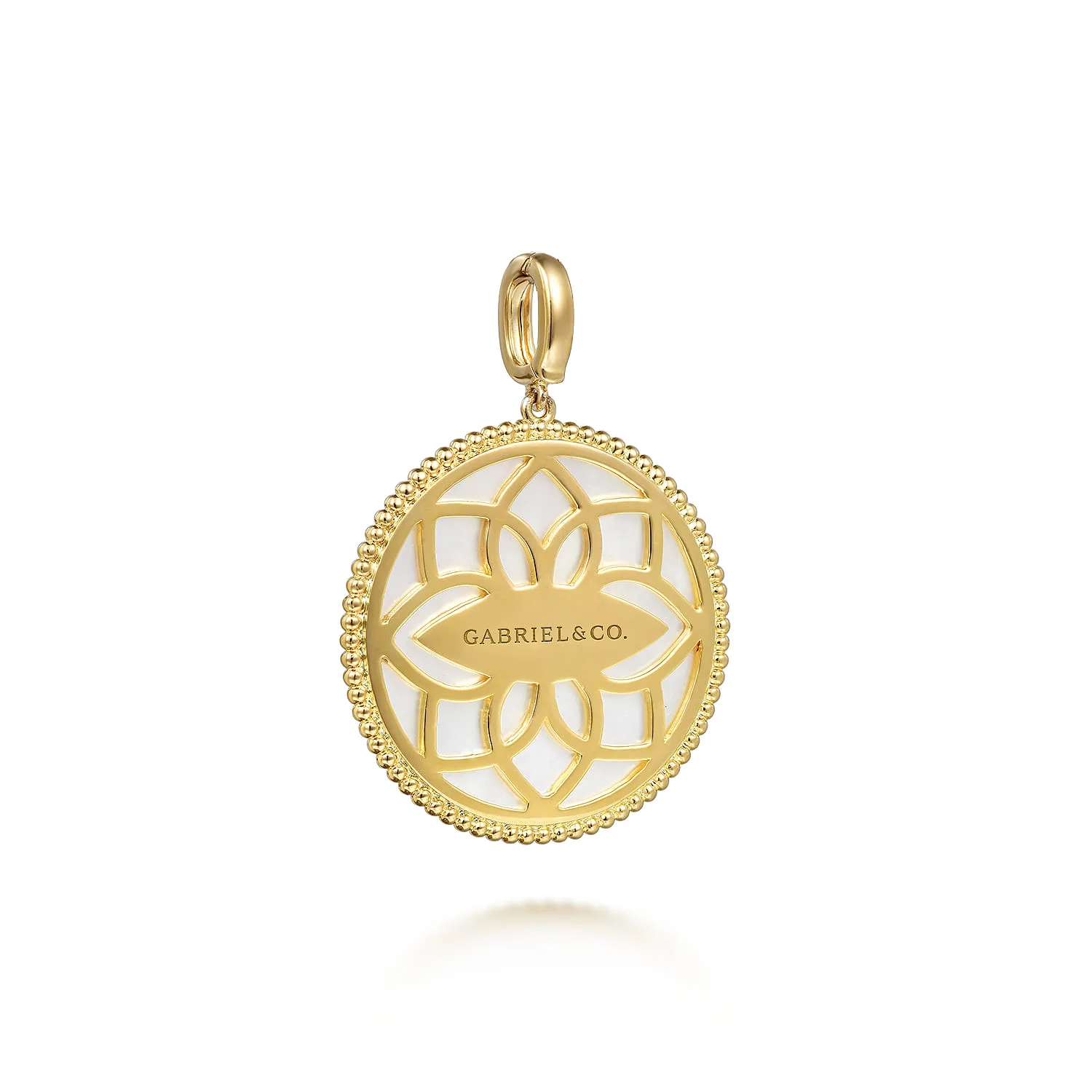 32mm Bujukan Diamond Mother of Pearl Medallion Pendant With Detachable Bail in 14K Yellow Gold, photograph 2