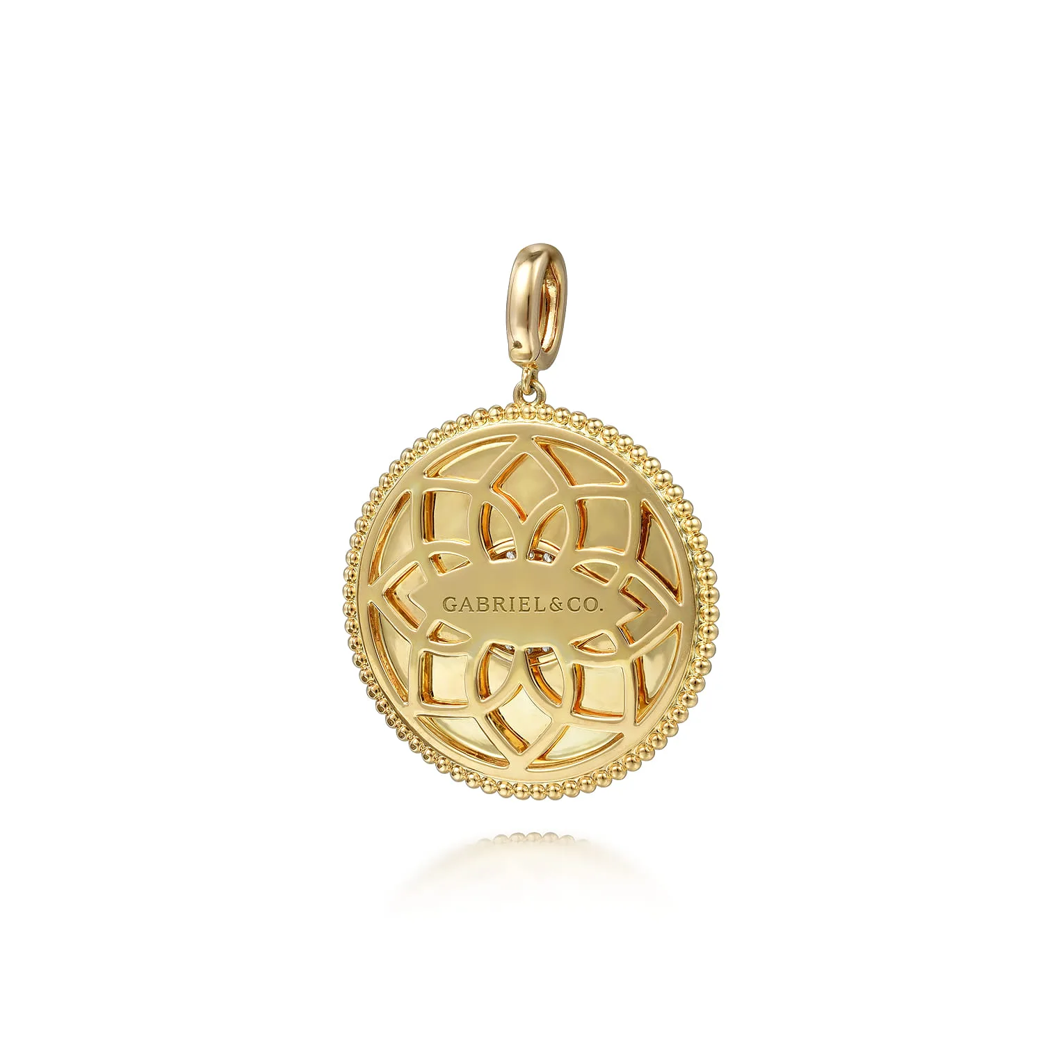 32mm Bujukan Diamond Sapphire Evil Eye Pendant With Detachable Bail in 14K Yellow Gold, photograph 2