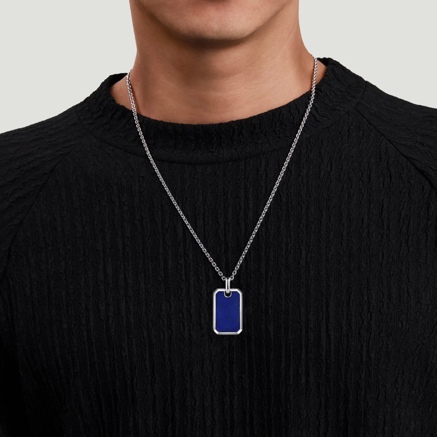 Lapis Dog Tag Pendant in Sterling Silver, photograph 4