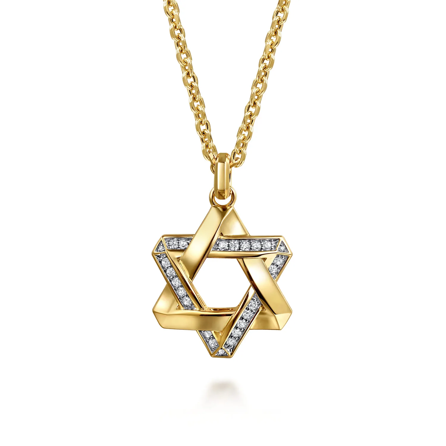 Diamond Star of David Pendant in 14K Yellow Gold, photograph 3