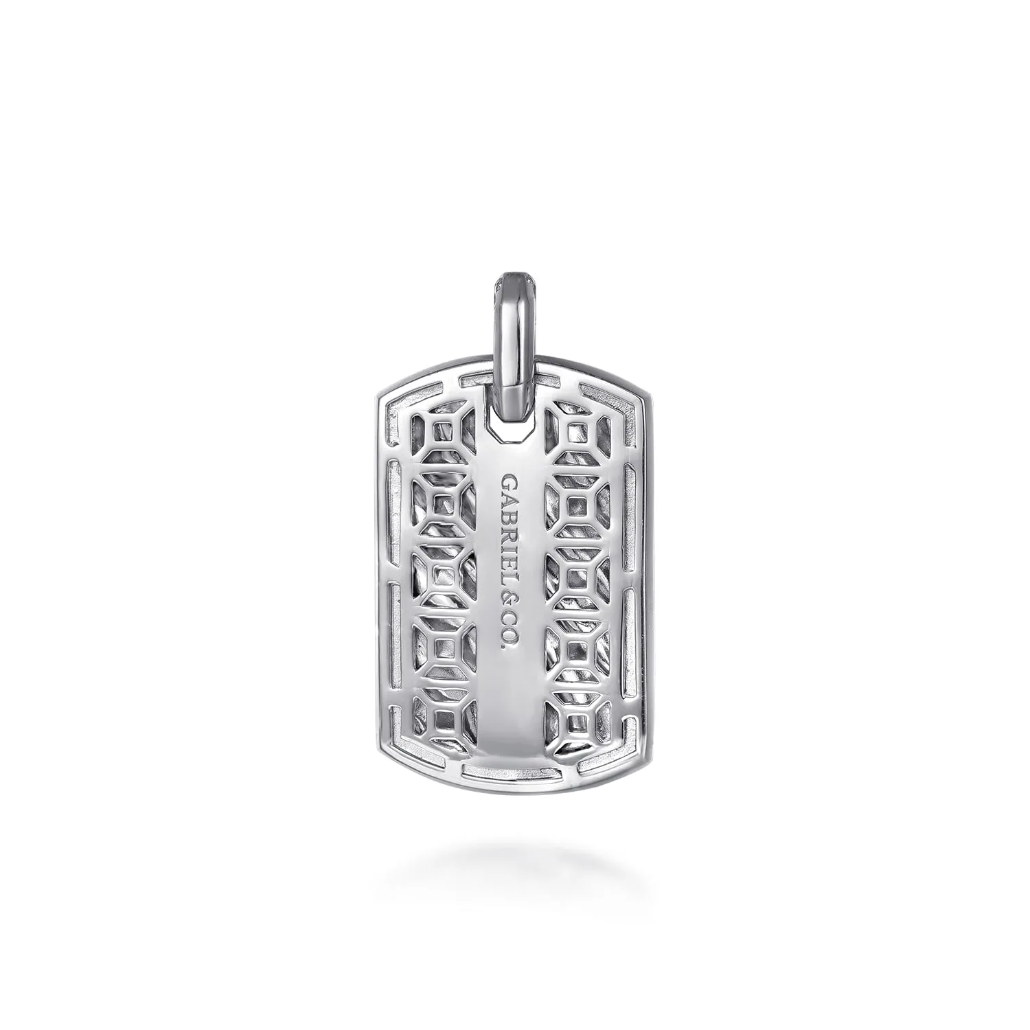 Black Spinel Wave Dog Tag Pendant in Sterling Silver, photograph 2