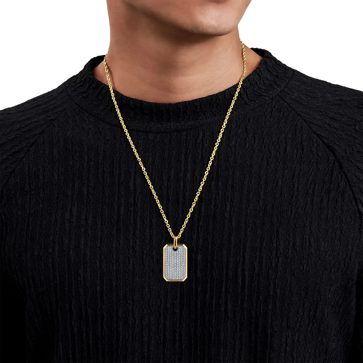 Diamond Dog Tag Pendant in 14K Yellow Gold, photograph 4