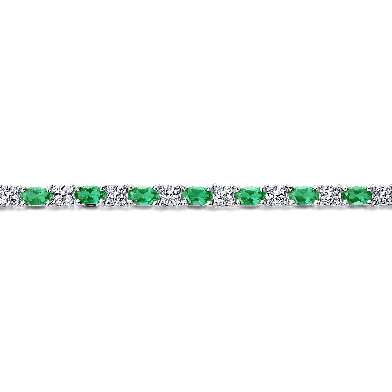 Diamond Emerald Tennis Bracelet in 14K White Gold, photograph 2