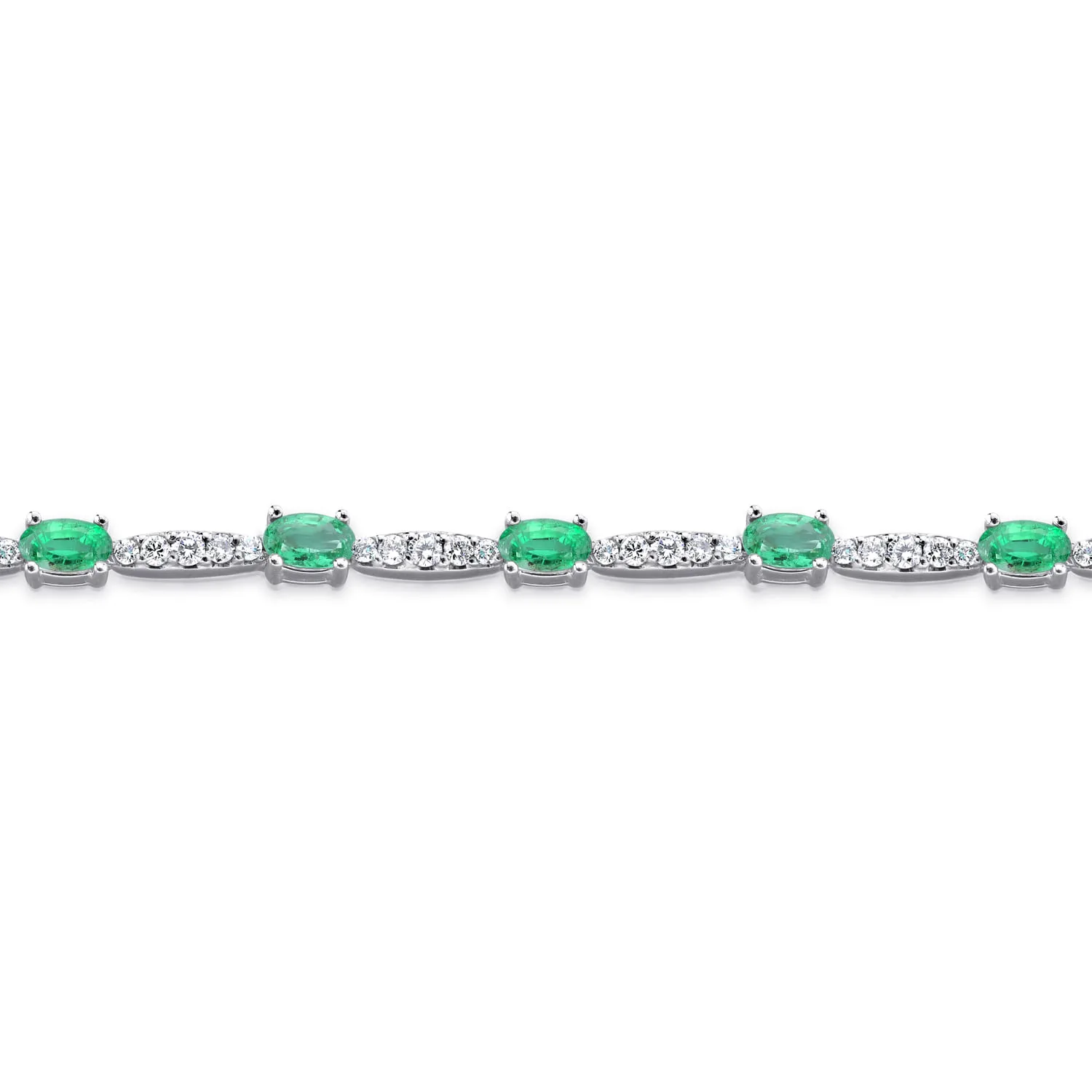 Diamond and Emerald Tennis Bracelet in 14K White Gold, photograph 2