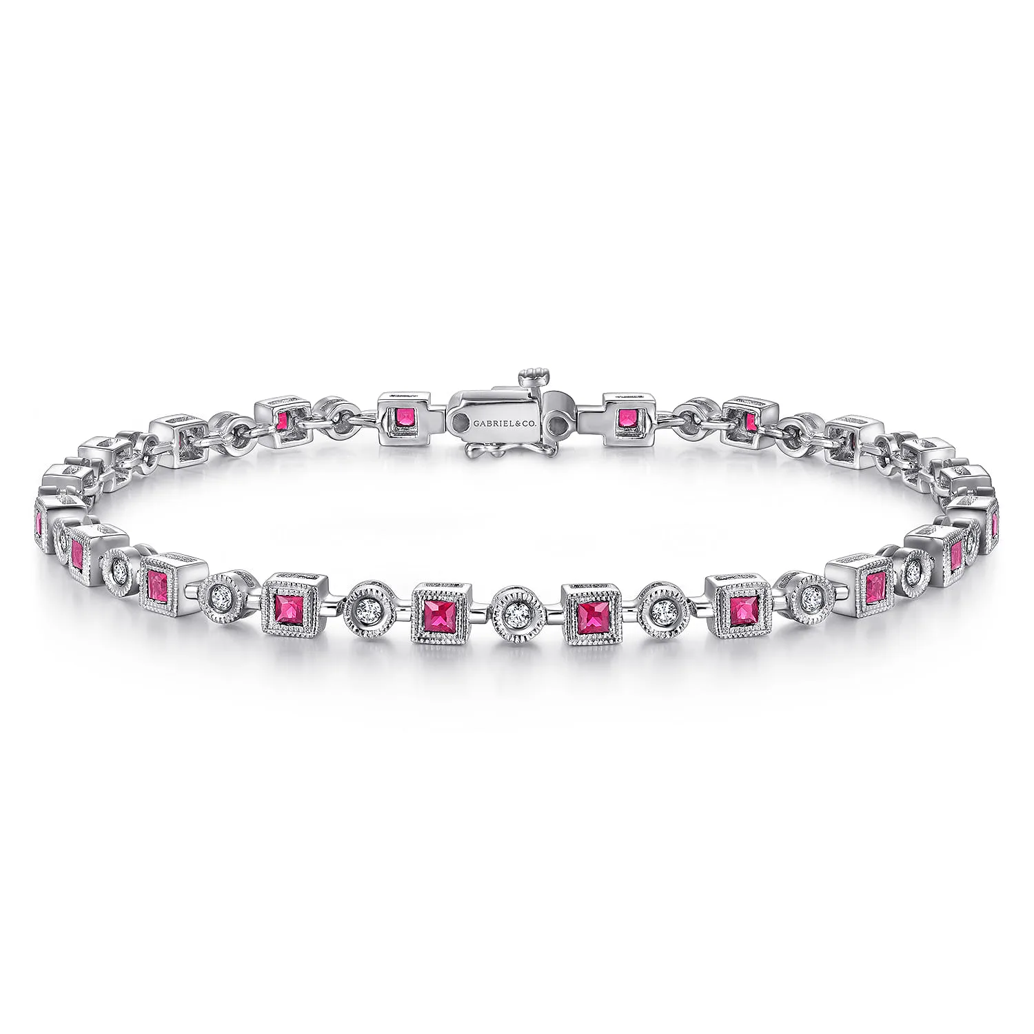 Geometric Diamond and Ruby Tennis Bracelet