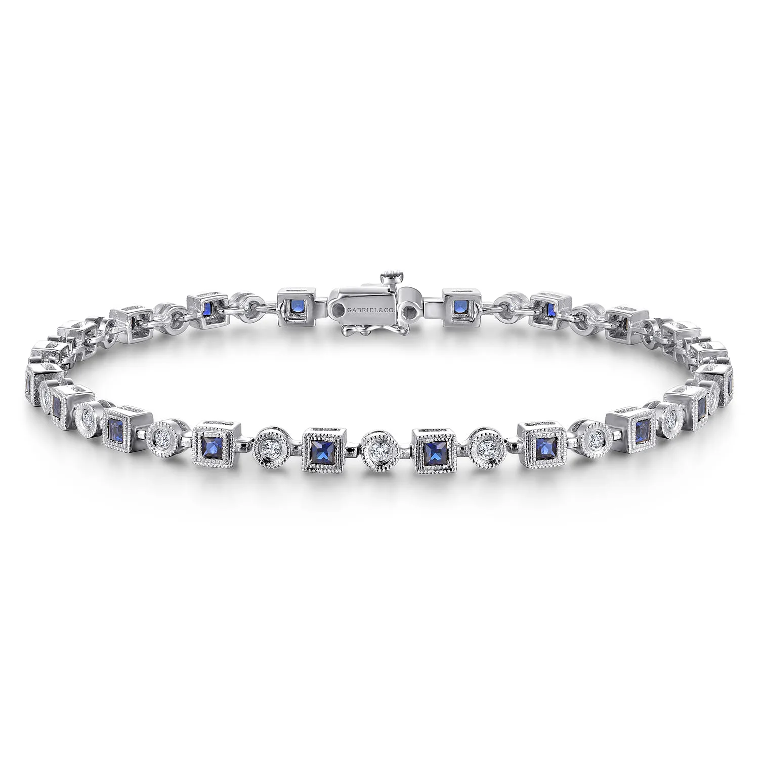 Geometric Diamond and Sapphire Tennis Bracelet