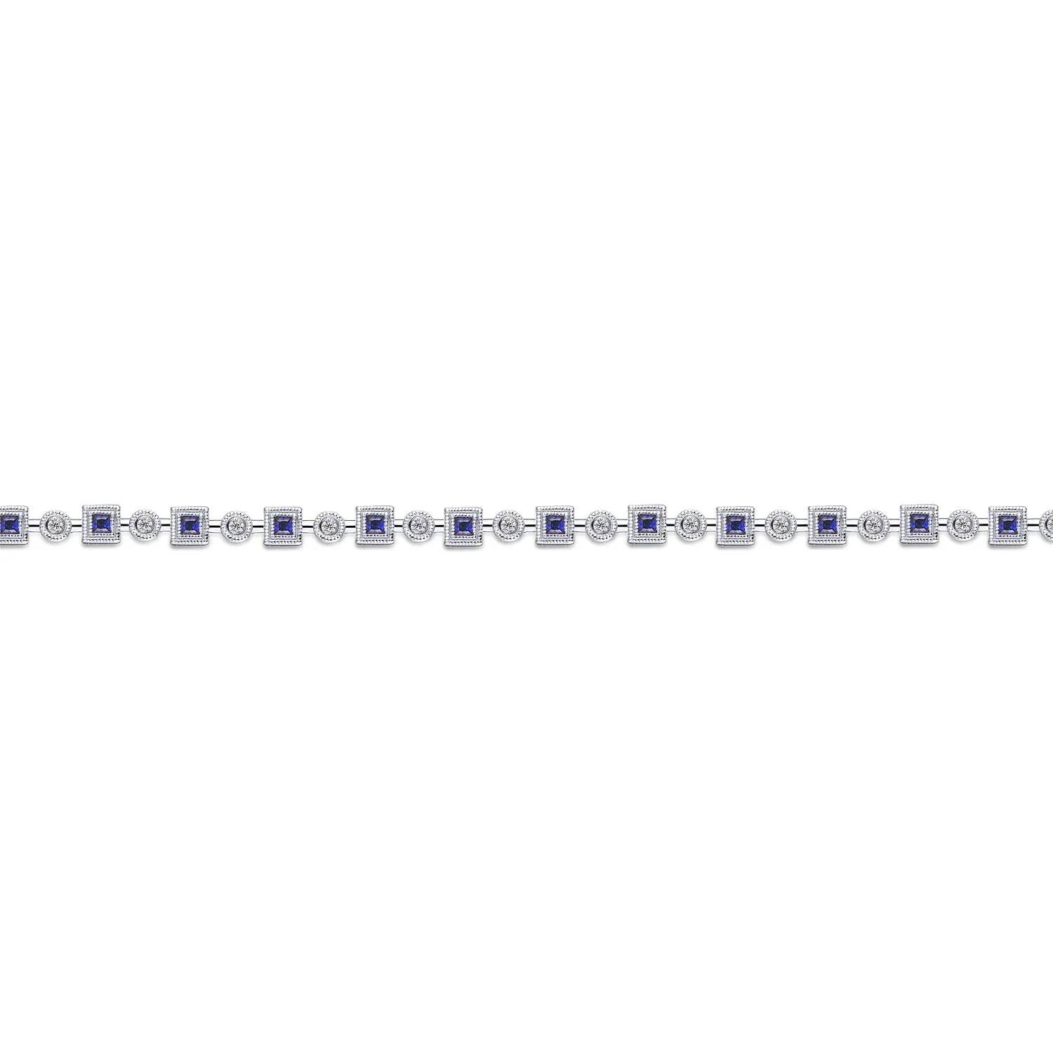 Geometric Diamond and Sapphire Tennis Bracelet in 14K White Gold, photograph 2