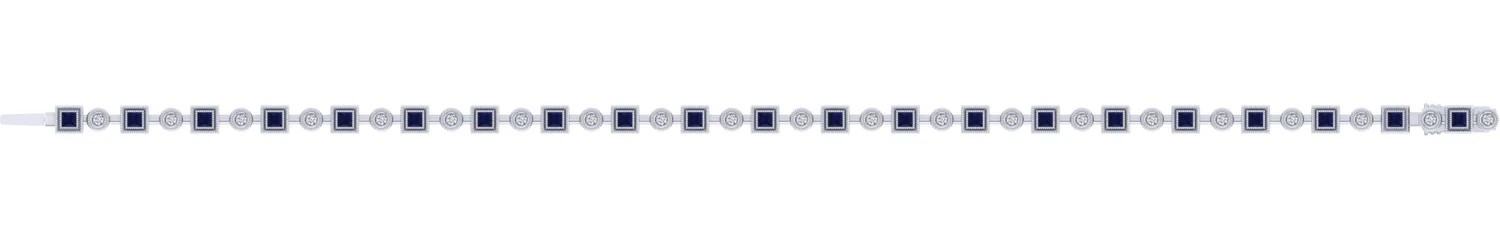 Geometric Diamond and Sapphire Tennis Bracelet in 14K White Gold, photograph 3