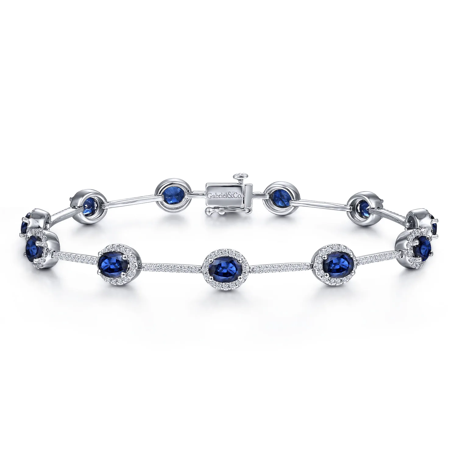 Oval Sapphire and Diamond Halo Station Tennis Bracelet