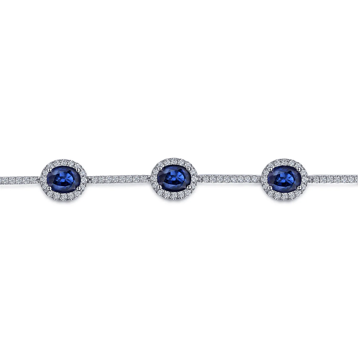 Oval Sapphire and Diamond Halo Station Tennis Bracelet in 14K White Gold, photograph 2