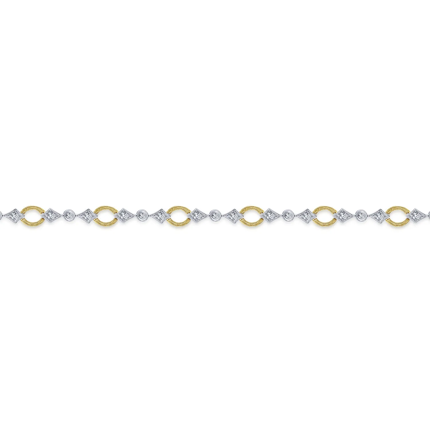 Link and Bow Diamond Tennis Bracelet in 14K White/Yellow Gold, photograph 2