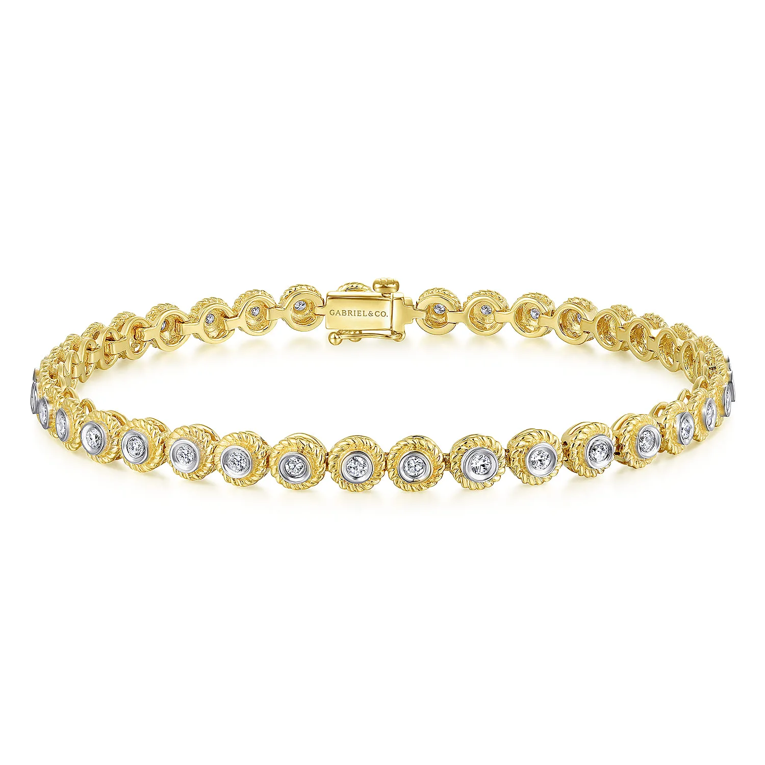 Bezel Set Diamond Tennis Bracelet with Twisted Rope Frame