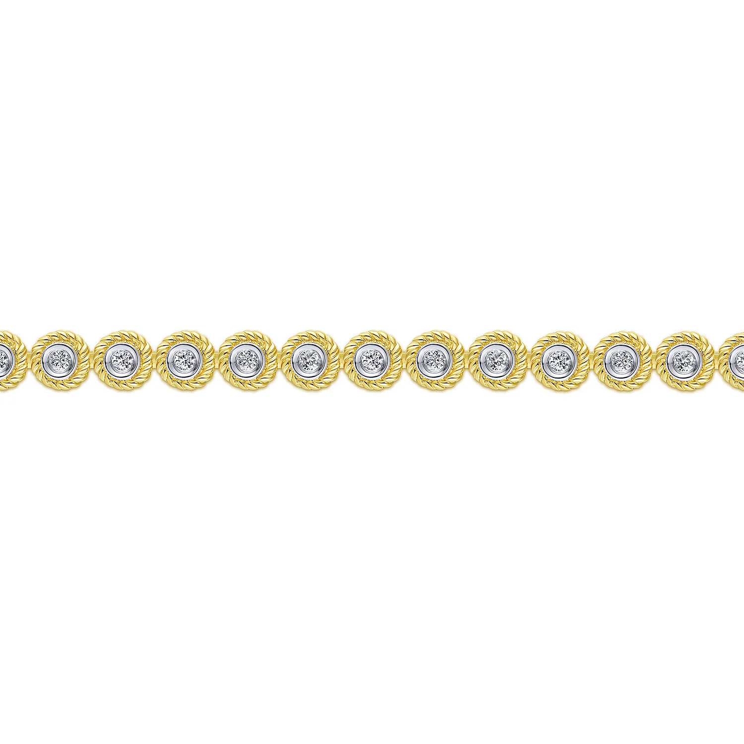 Bezel Set Diamond Tennis Bracelet with Twisted Rope Frame in 14K Yellow Gold, photograph 2