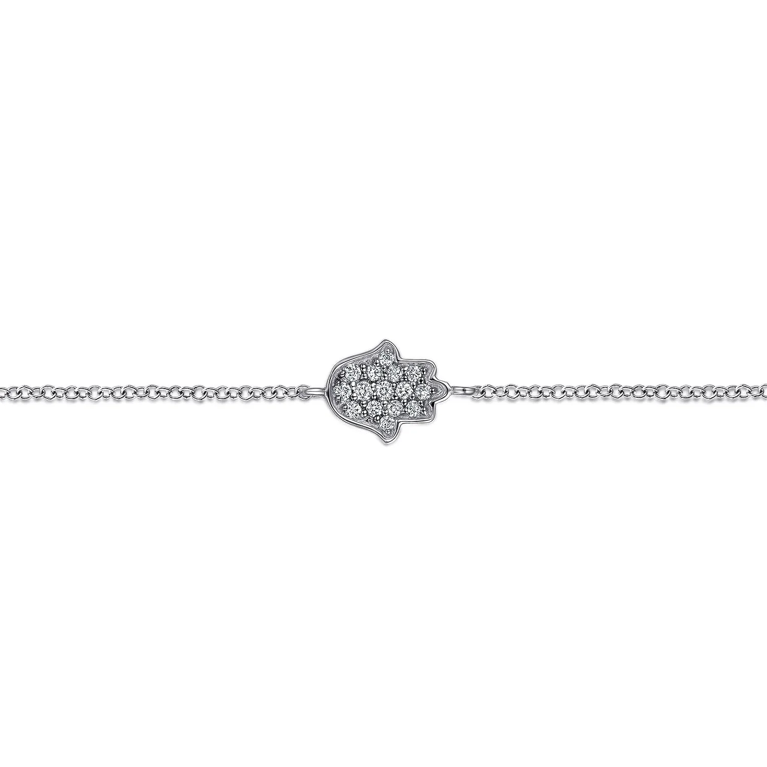 Chain Bracelet with Pave Diamond Hamsa in 14K White Gold, photograph 2