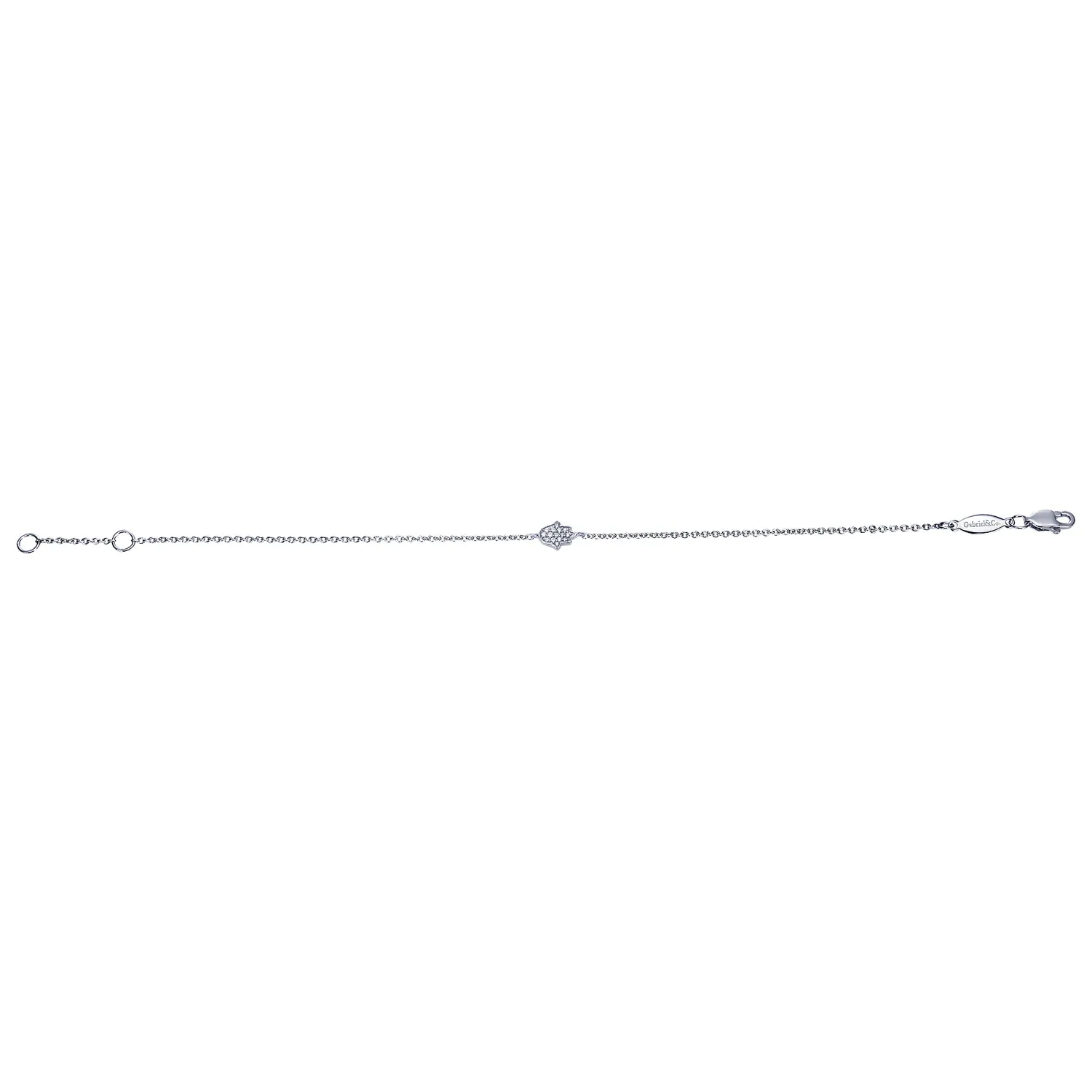 Chain Bracelet with Pave Diamond Hamsa in 14K White Gold, photograph 3
