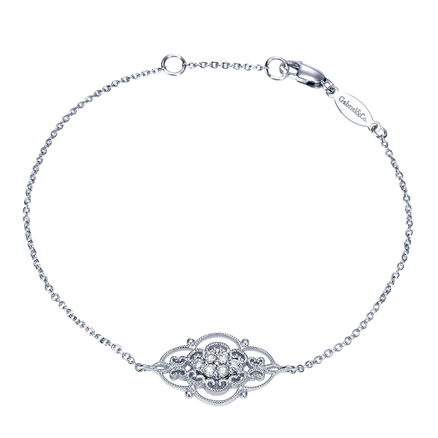 Chain Bracelet with Diamond Filigree Center Station