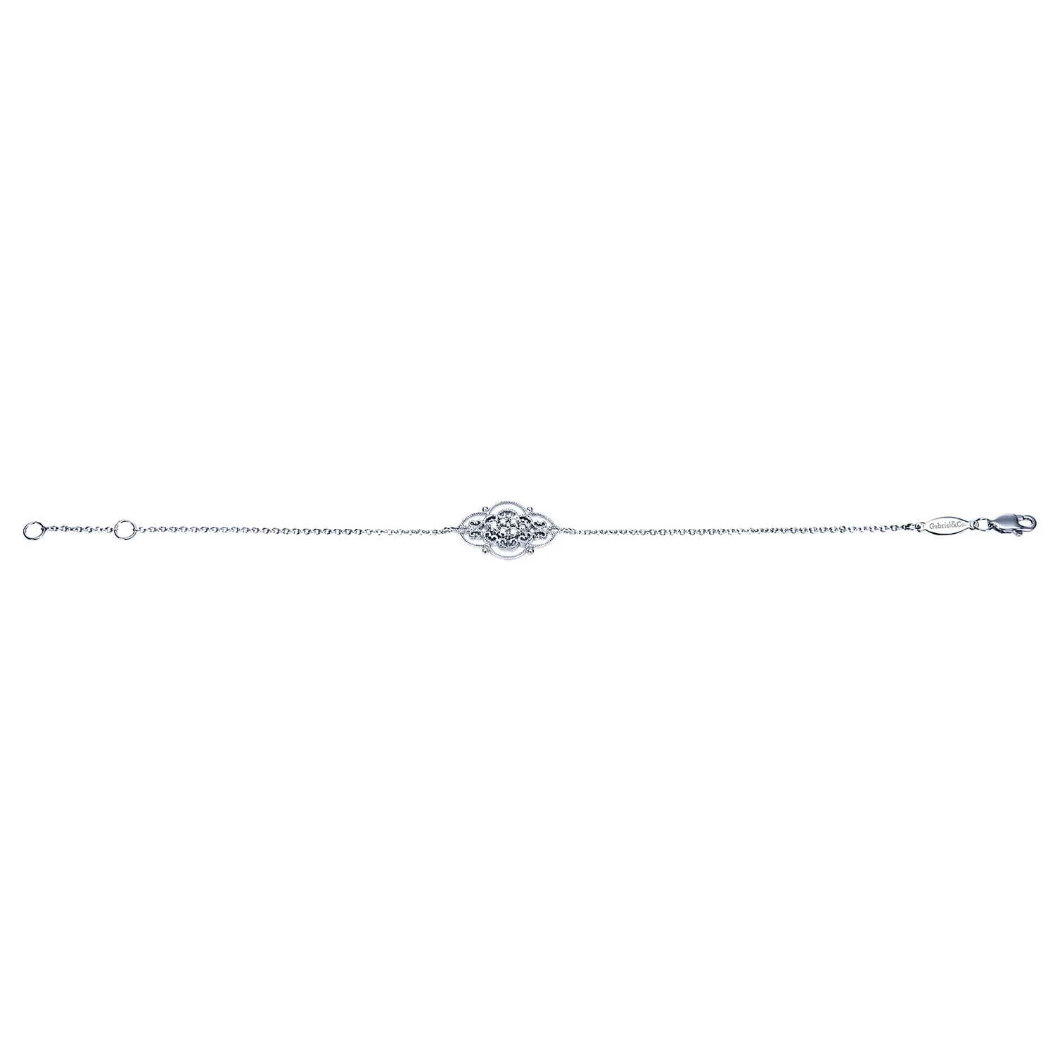 Chain Bracelet with Diamond Filigree Center Station in 14K White Gold, photograph 3