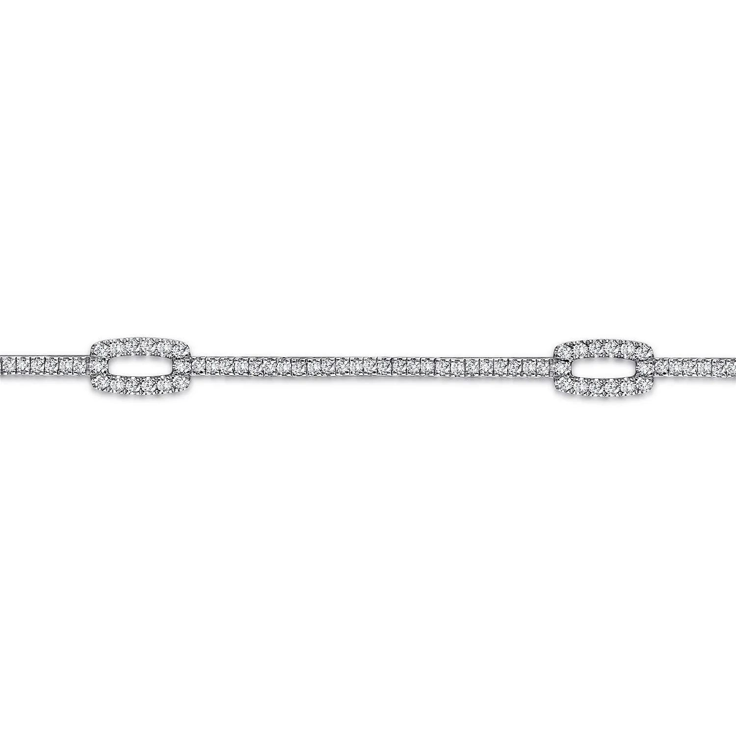 Diamond Tennis Bracelet with Rectangular Link Stations in 14K White Gold, photograph 2