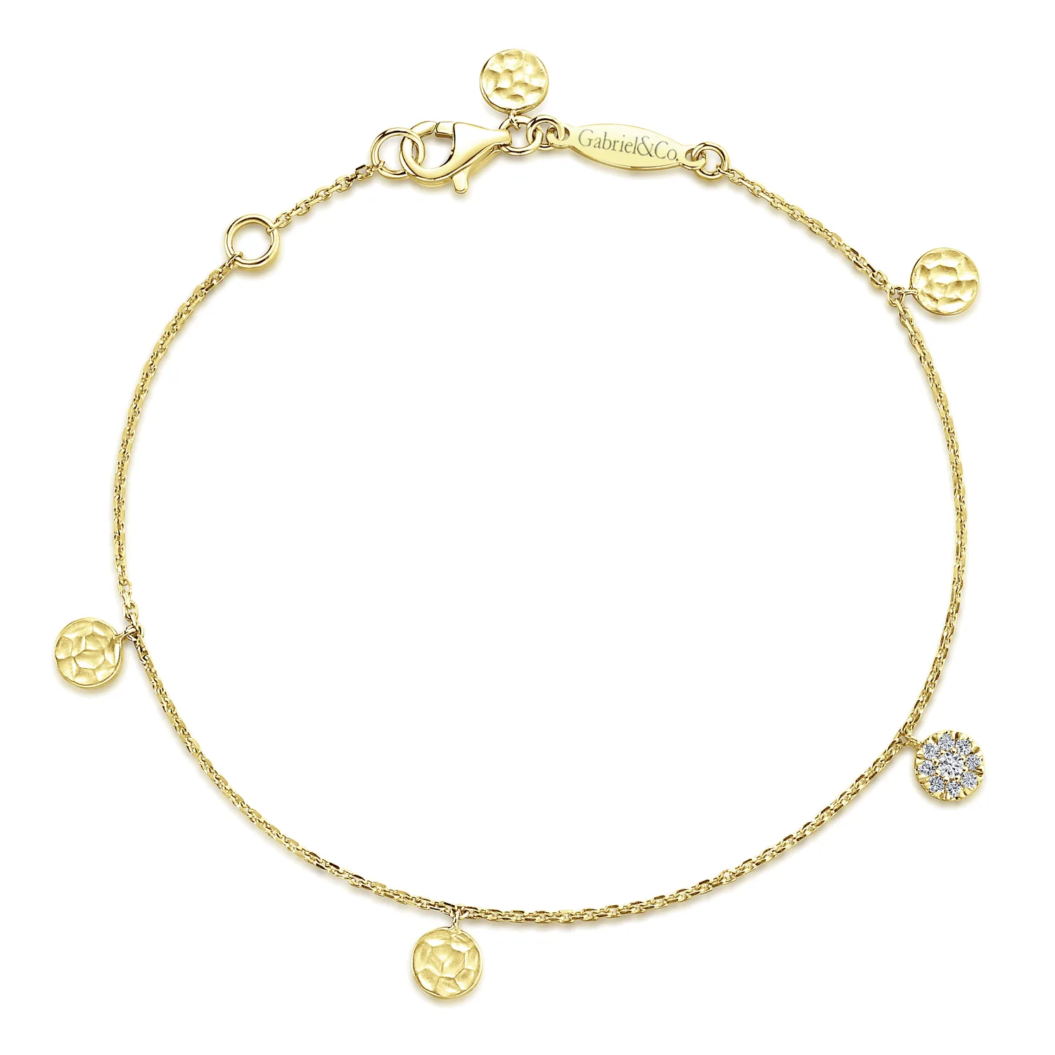Chain Bracelet with Hammered and Pave Diamond Discs