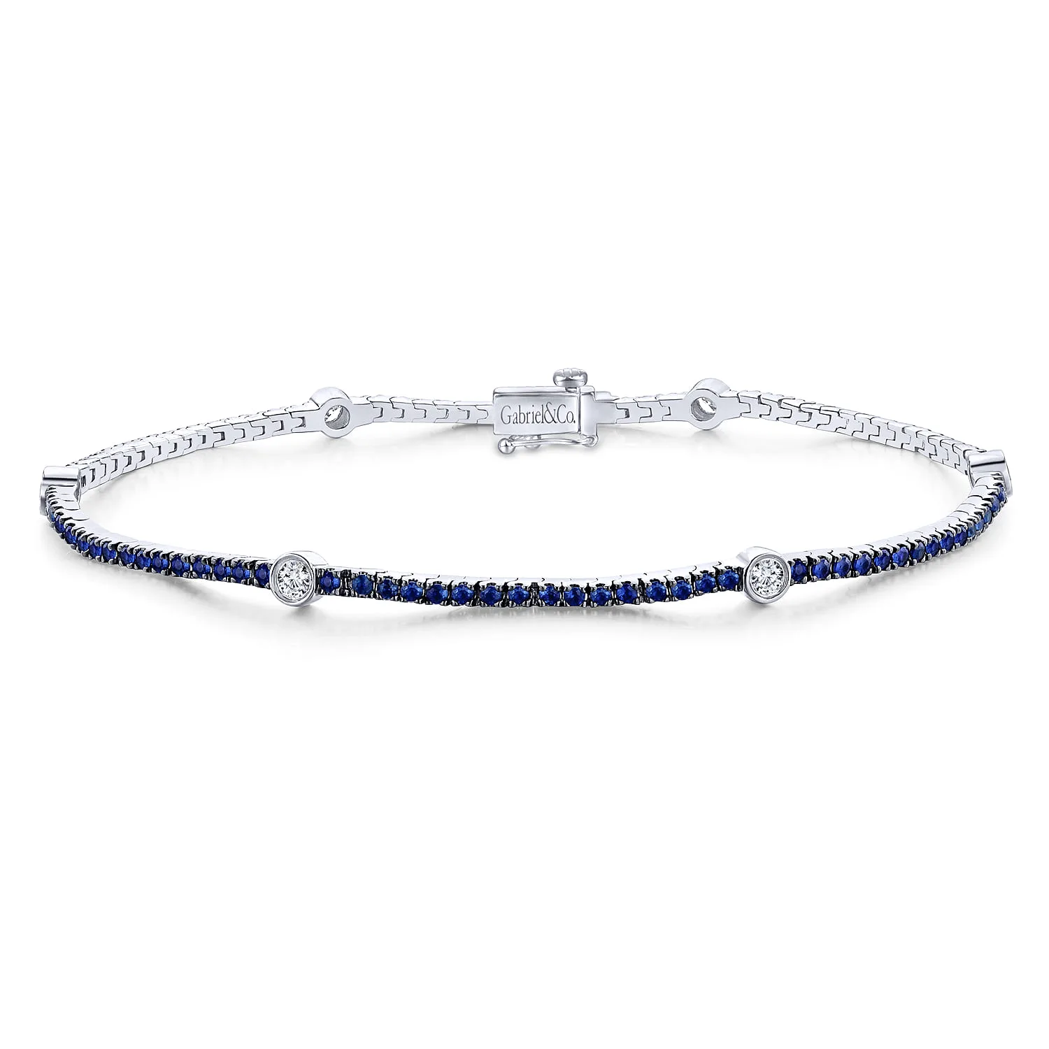 Sapphire Tennis Bracelet with Round Diamond Stations