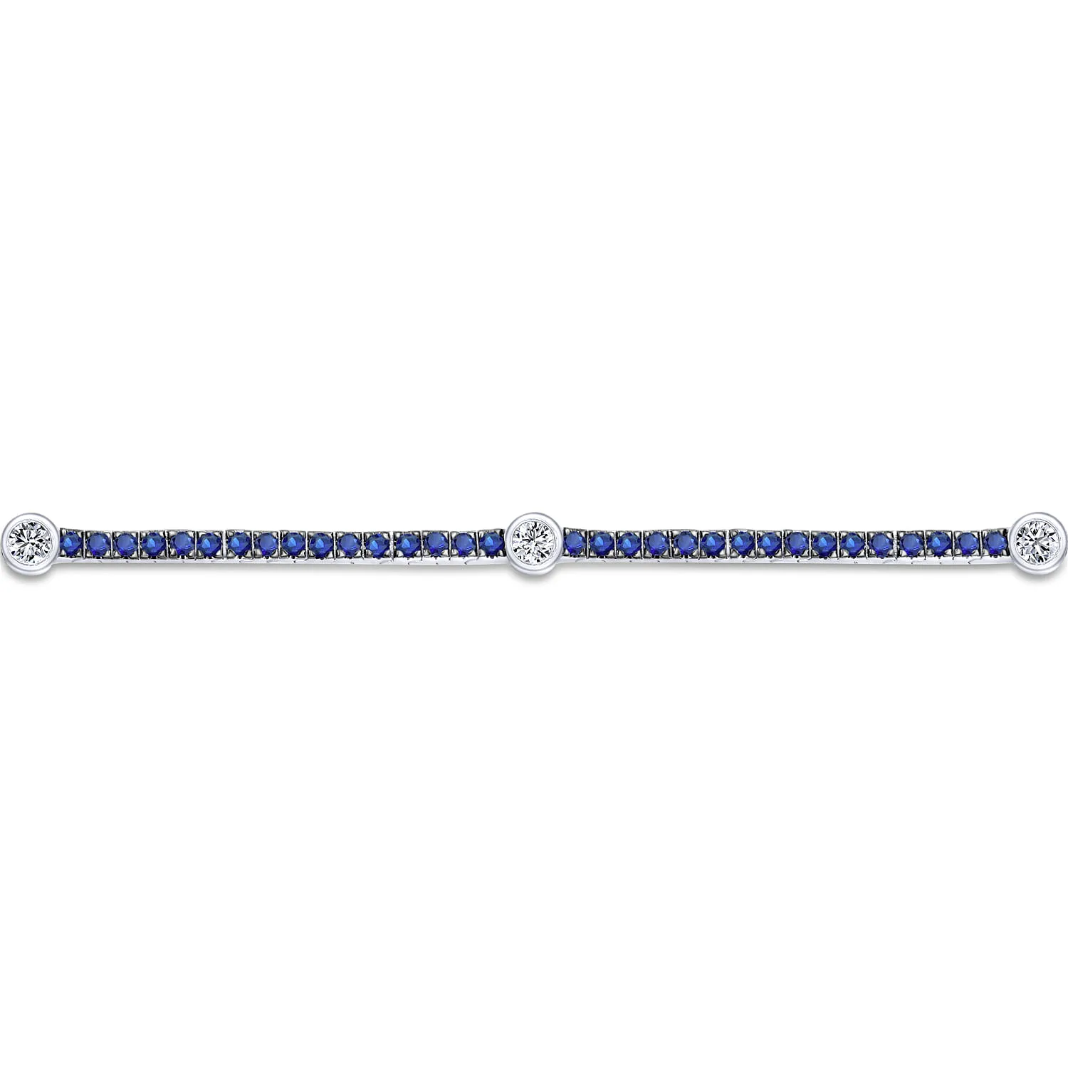 Sapphire Tennis Bracelet with Round Diamond Stations in 14K White Gold, photograph 2